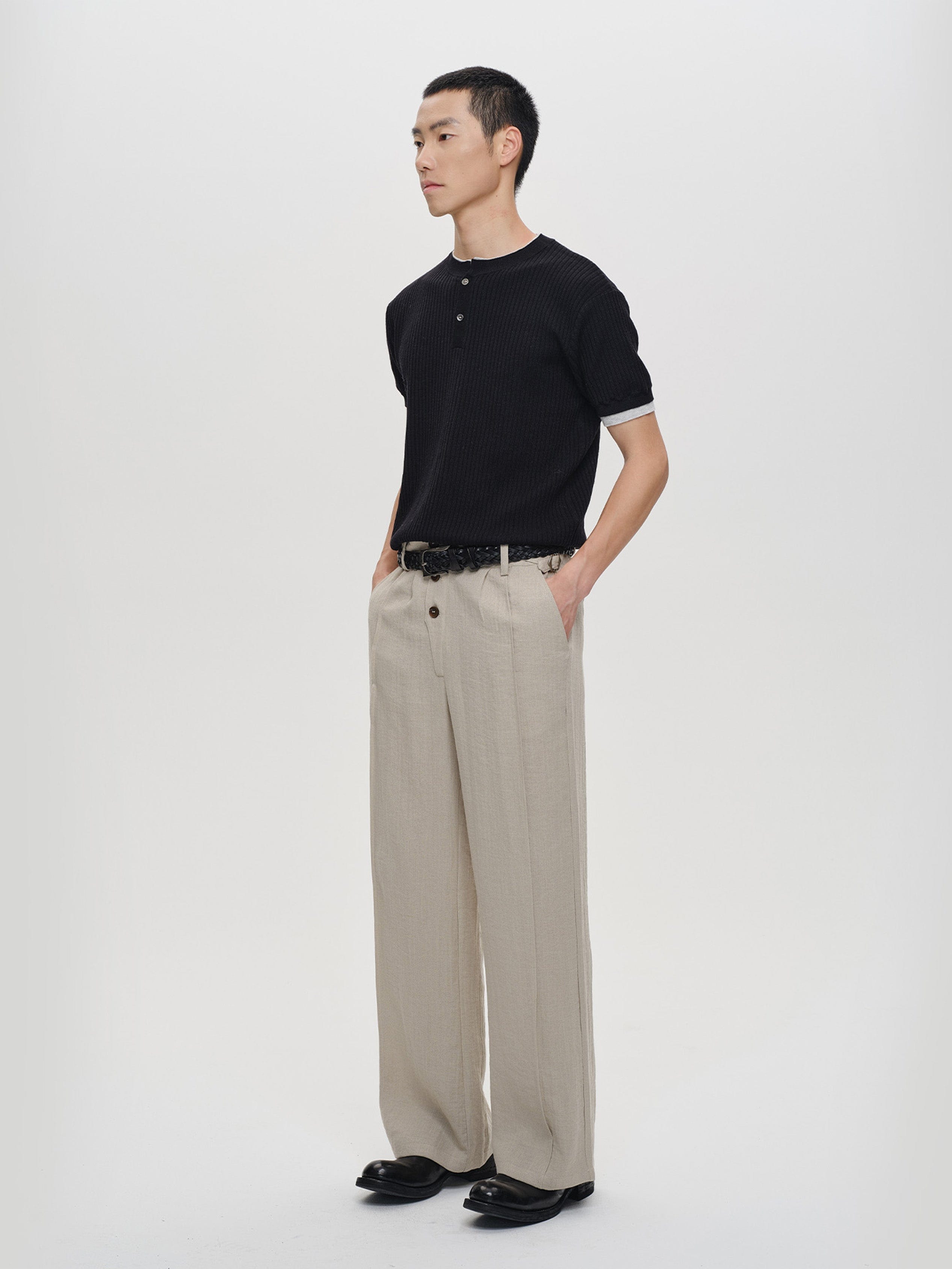 CATSSTAC Linen-Tencel Pleated Straight-Leg Trousers, premium urban and streetwear designers apparel on PROJECTISR.com, CATSSTAC