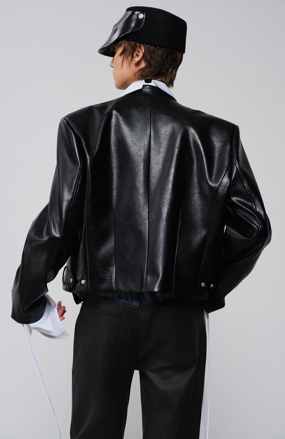 FACEONLAB Faux Leather Stand-Collar Biker Jacket