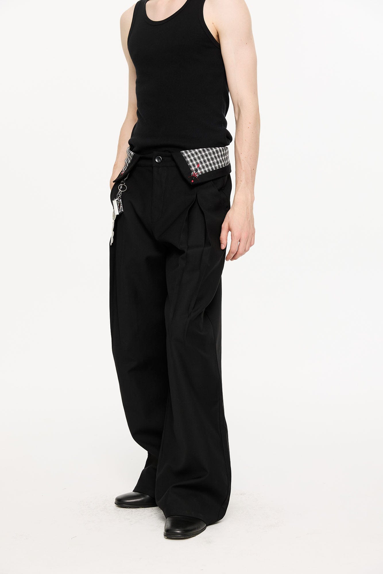 KREATE Folded Check Waistband Pleated Trousers, premium urban and streetwear designers apparel on PROJECTISR.com, KREATE