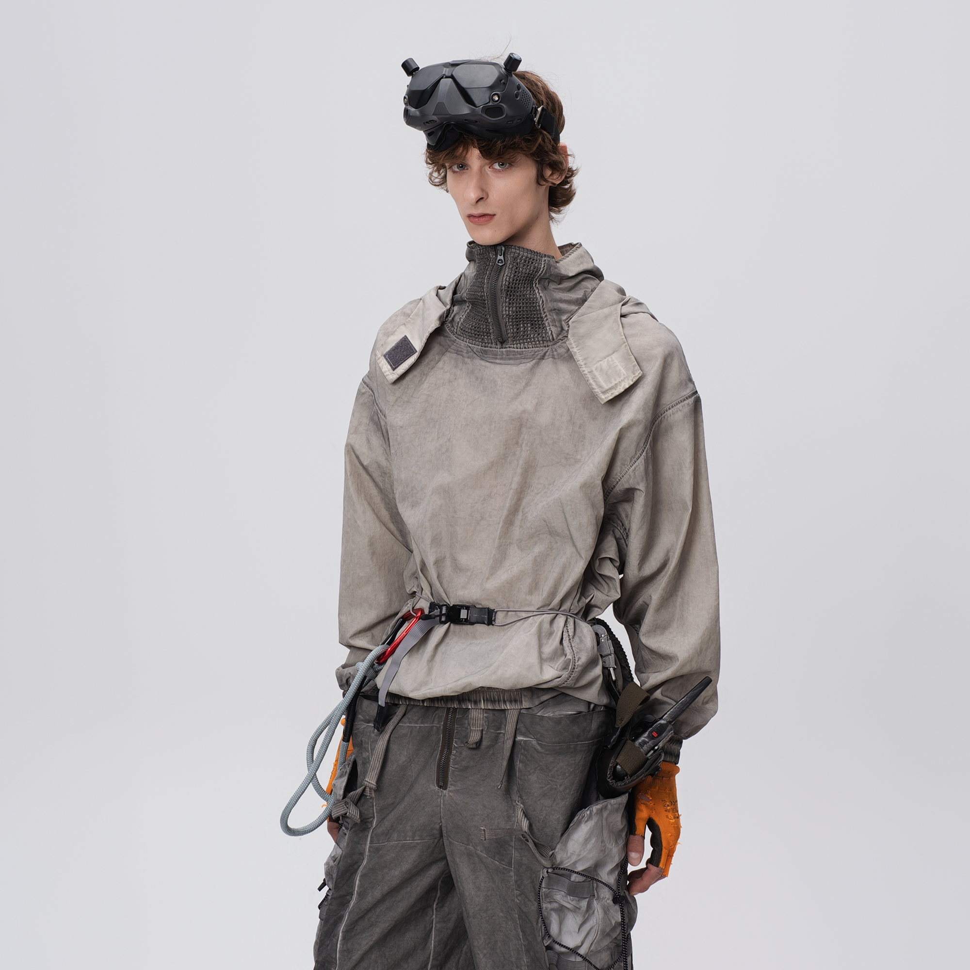 STEAM Distressed Zip-Up Detachable Hooded Jacket