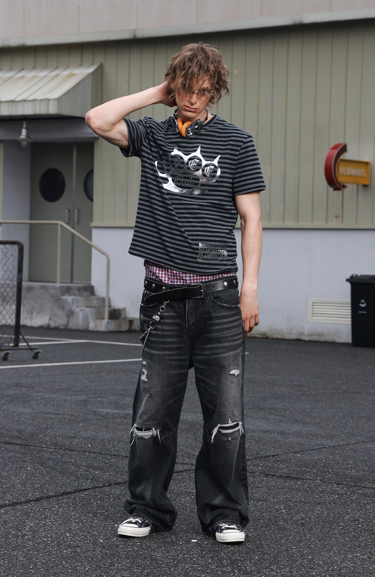 SAVAGEGROWTHWORLD Silver Foil Graphic Stripe T-Shirt