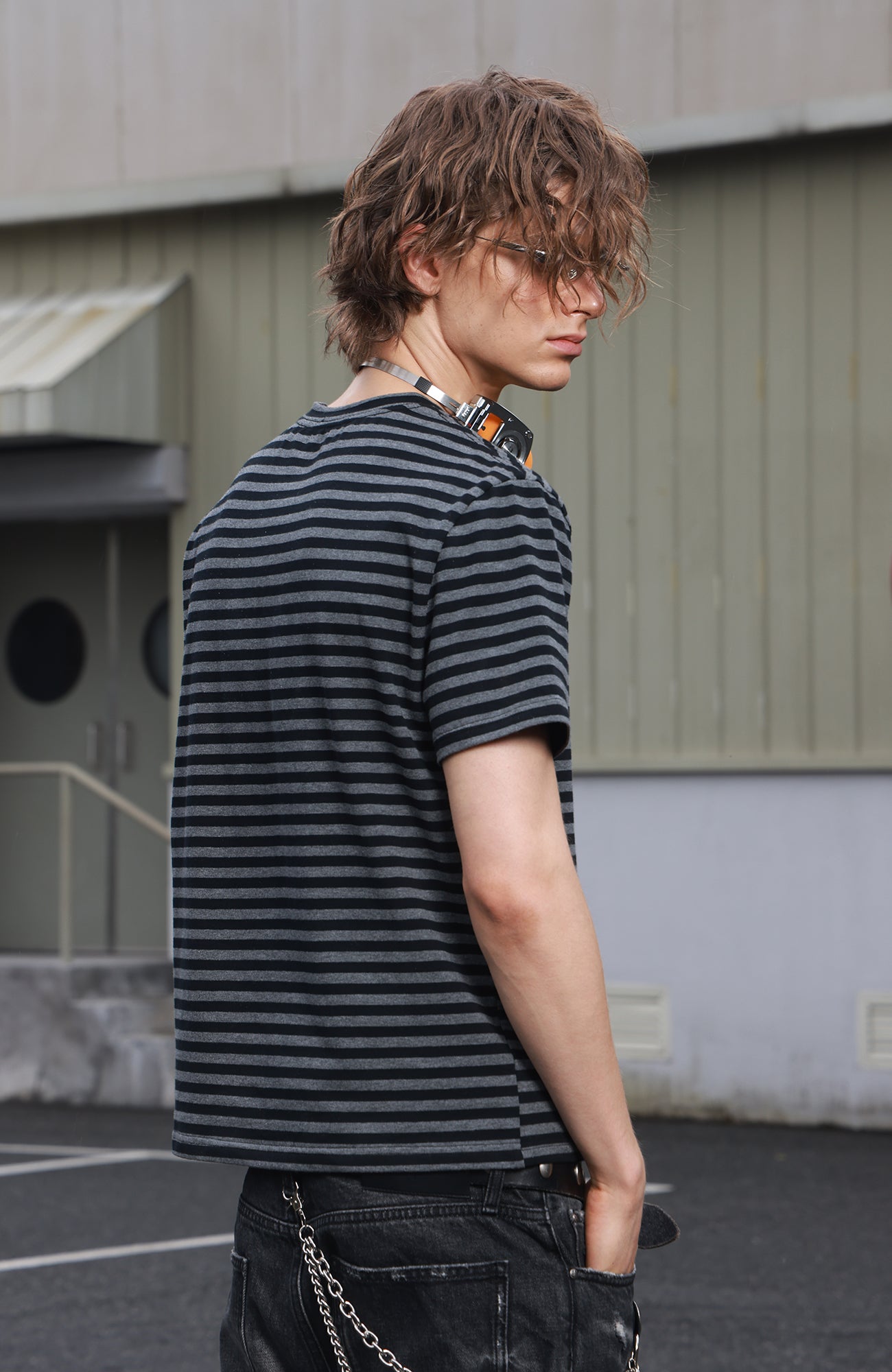 SAVAGEGROWTHWORLD Silver Foil Graphic Stripe T-Shirt