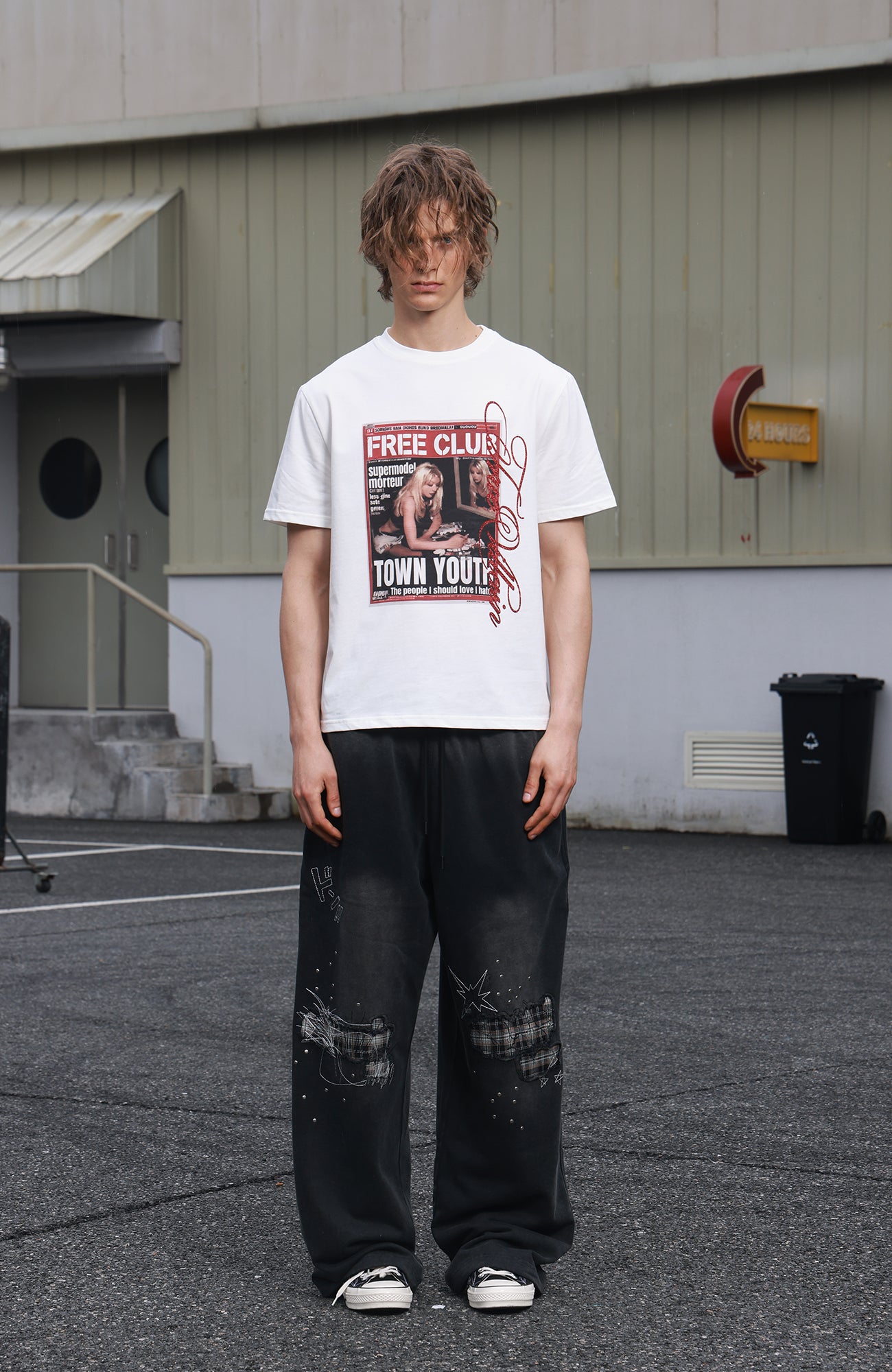 SAVAGEGROWTHWORLD Studded Plaid Panel Sweatpants