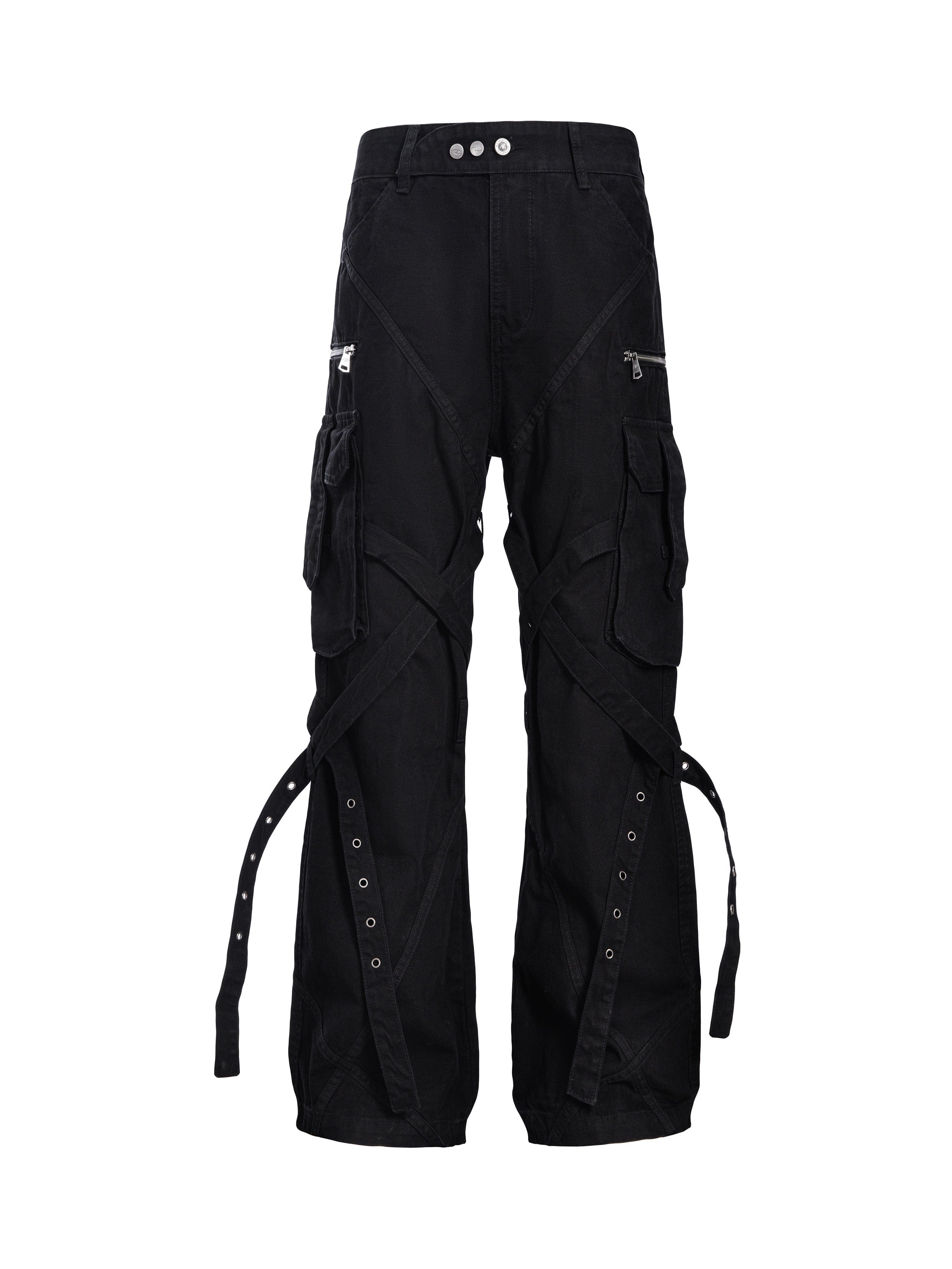 CATSSTAC Strap-Wrapped Spliced Cargo Pants, premium urban and streetwear designers apparel on PROJECTISR.com, CATSSTAC