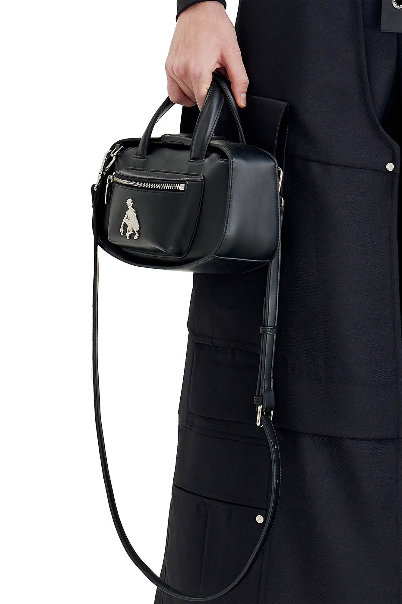 FACEONLAB Metallic Logo Faux Leather Dual-Handle Bag, premium urban and streetwear designers apparel on PROJECTISR.com, FACEONLAB