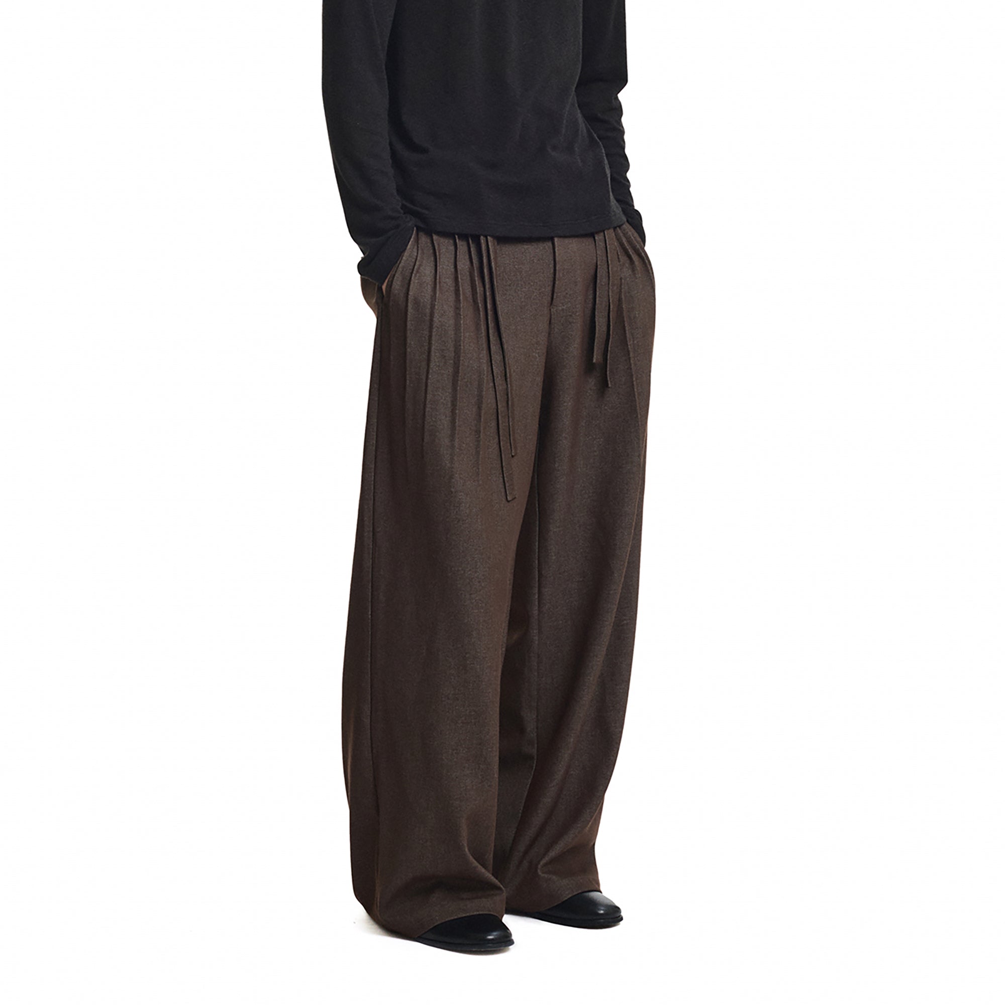 KREATE Double Belt Pleated Wide-Leg Trousers