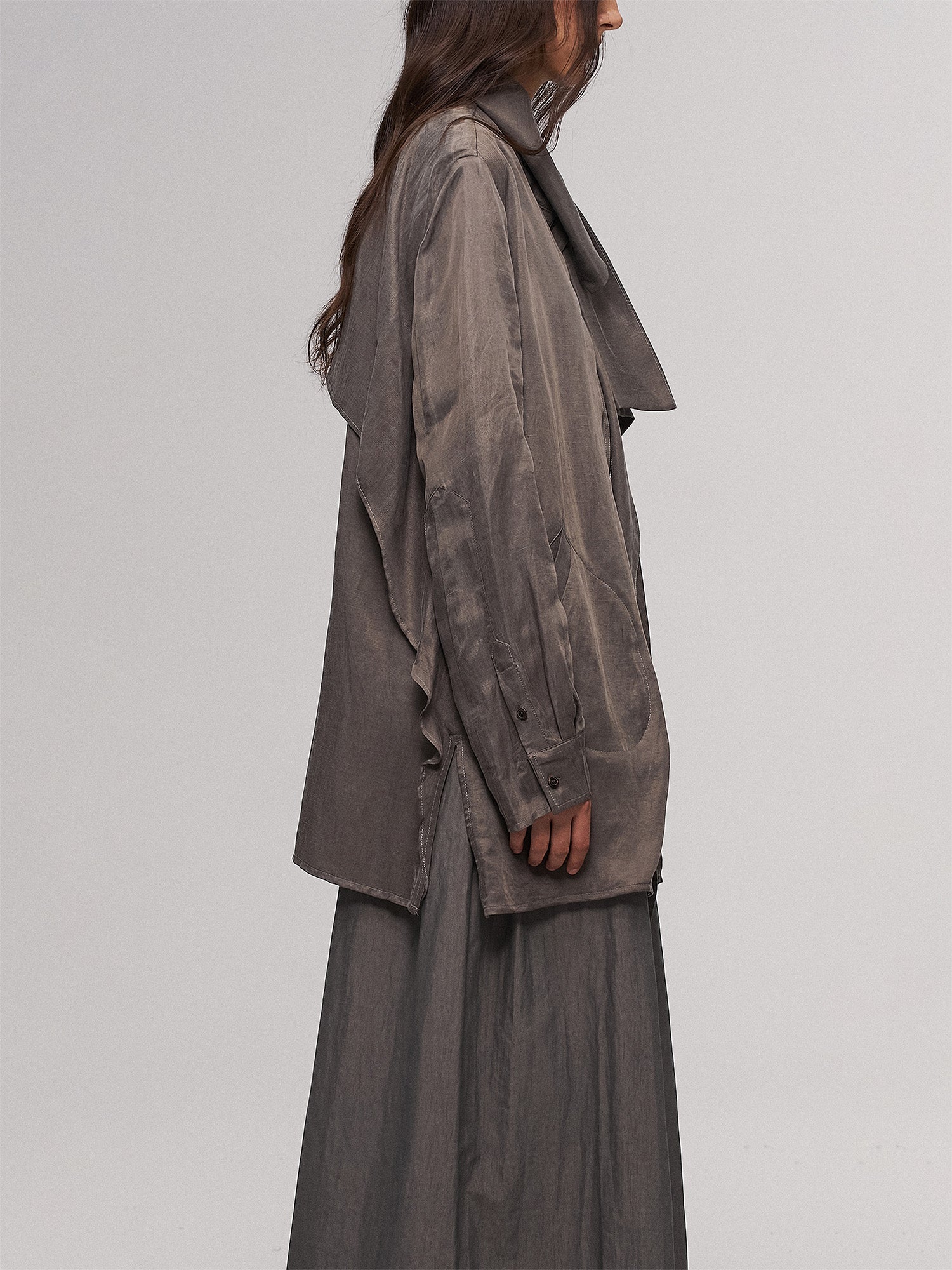 ILNya Nieternite Nifutur Asym Layered Wrap-Collar Shirt Coat Gray