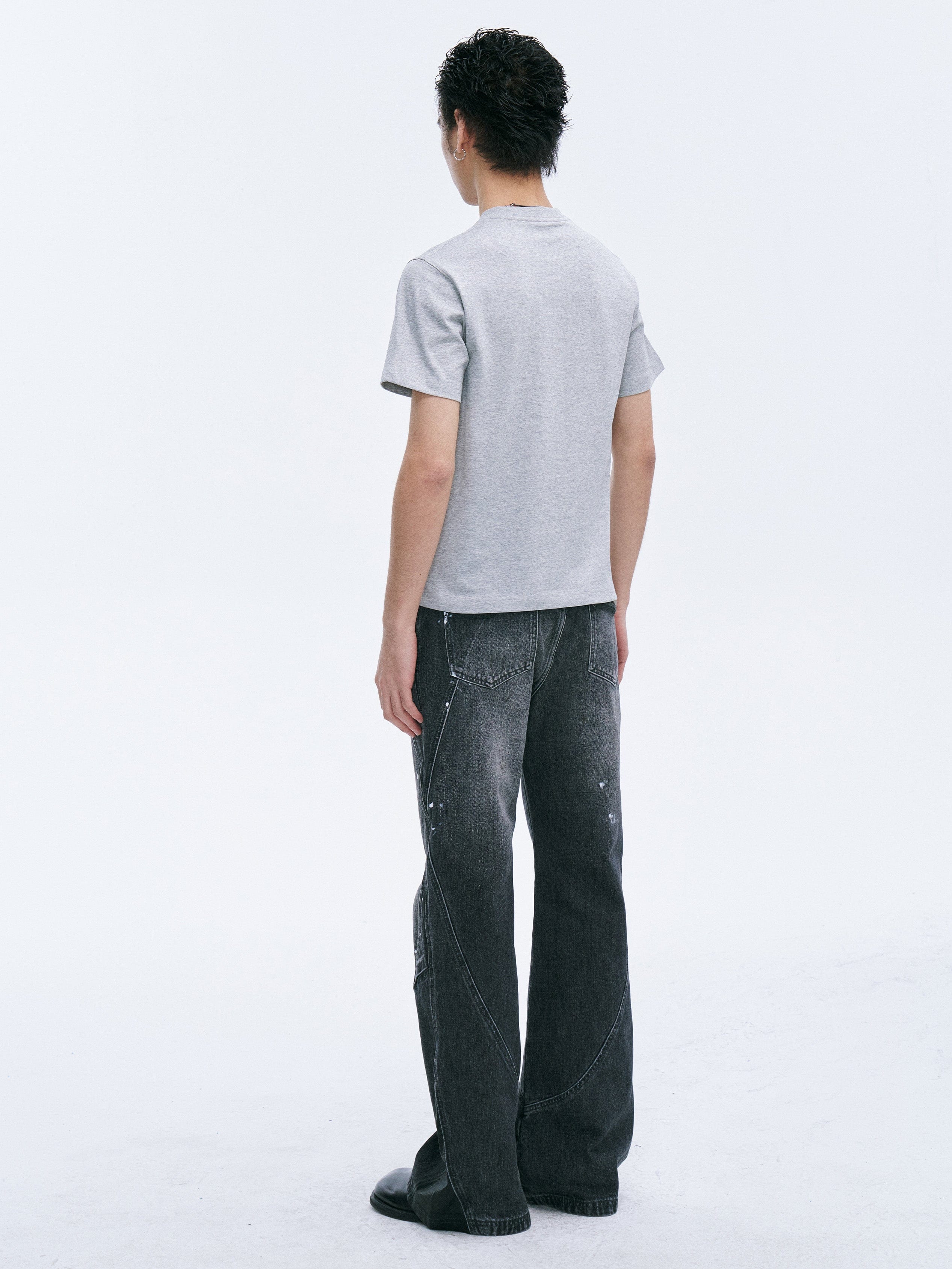 CATSSTAC Washed Panel Paint-Stain Wide-Leg Jeans, premium urban and streetwear designers apparel on PROJECTISR.com, CATSSTAC