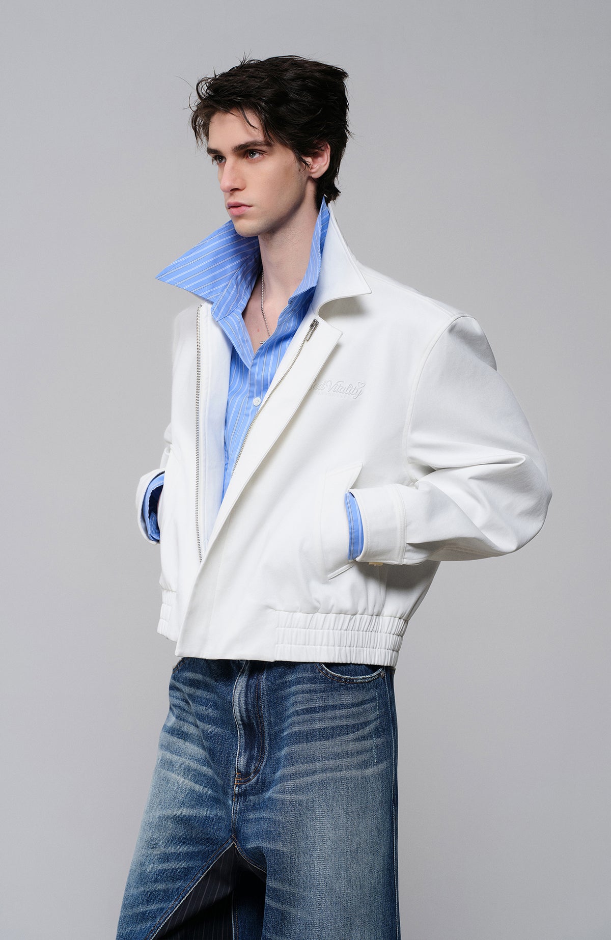 FACEONLAB Embroidered Spliced Shirt Jacket
