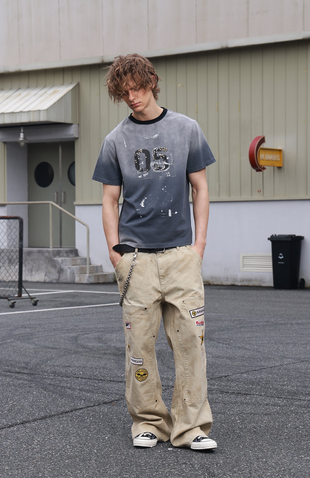SAVAGEGROWTHWORLD Studded Distressed Graphic T-Shirt