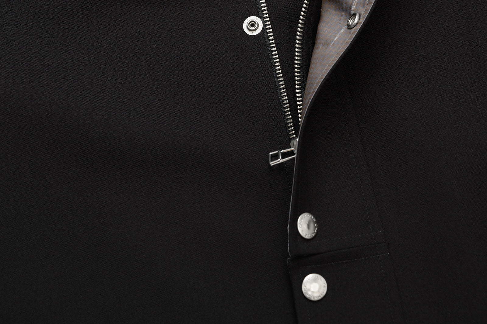 OKAYTHXBYE Glossy Houndstooth-Lined Stand Collar Jacket, premium urban and streetwear designers apparel on PROJECTISR.com, OKAYTHXBYE