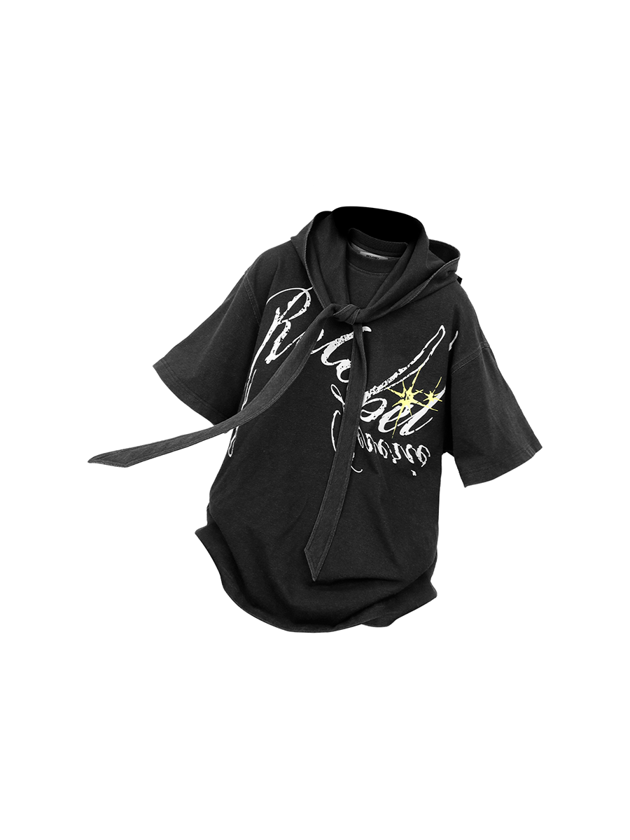 RELABEL Detachable Hood Washed Denim Tee, premium urban and streetwear designers apparel on PROJECTISR.com, RELABEL