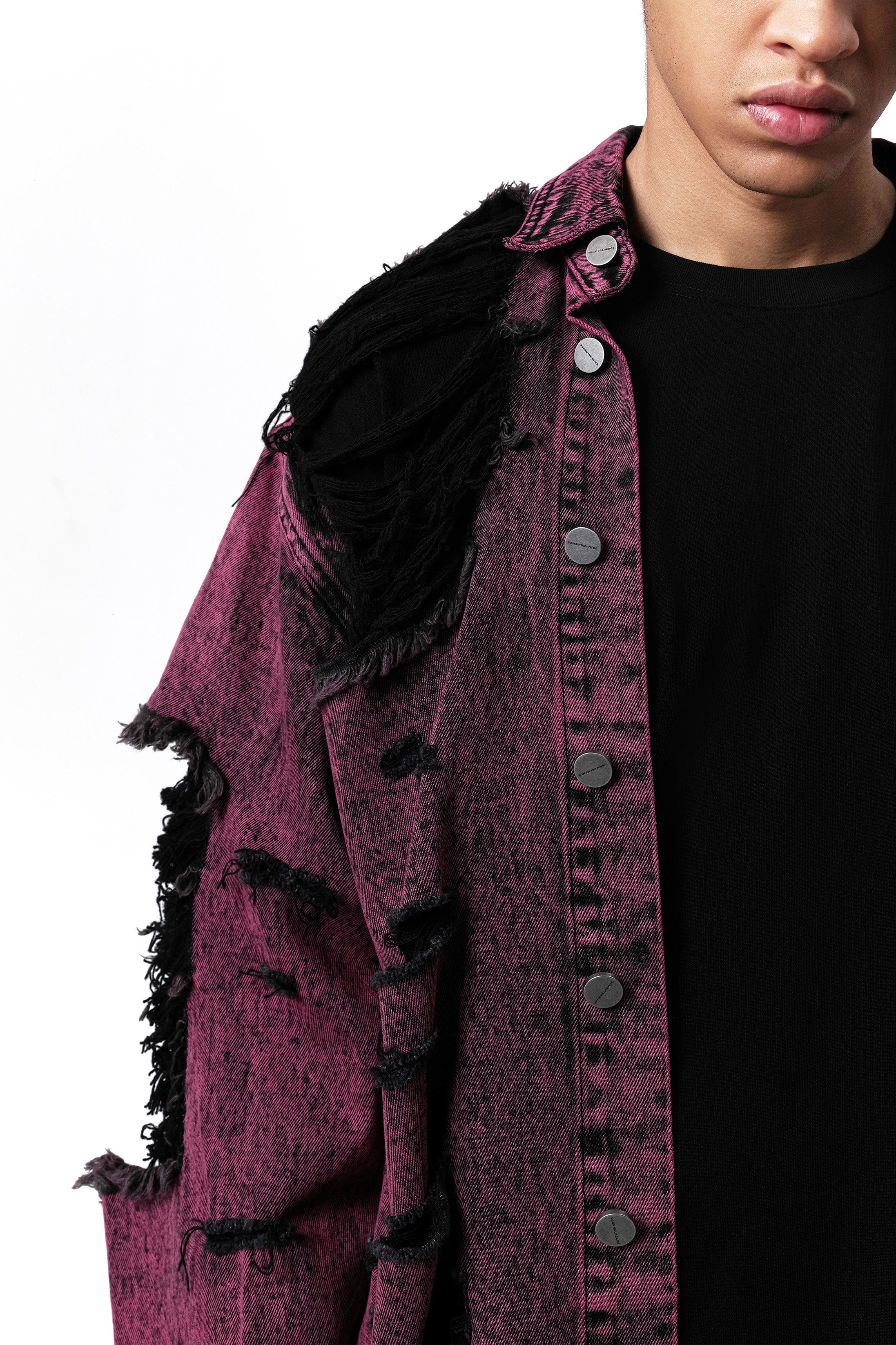 VANN VALRENCE Distressed Frayed Denim Shirt Jacket, premium urban and streetwear designers apparel on PROJECTISR.com, VANN VALRENCE