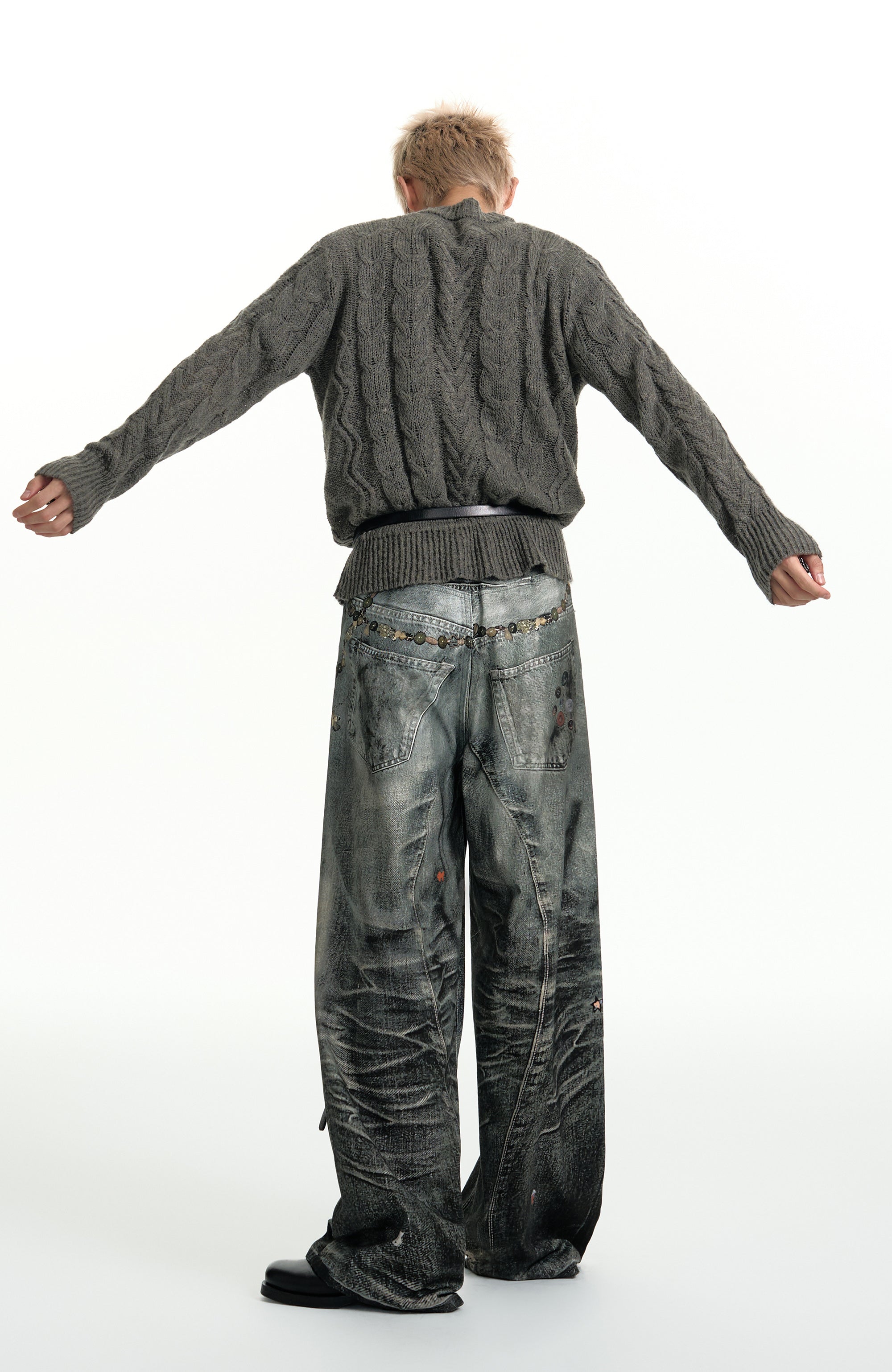 TGNS Beaded Graphic Distressed Oversized Jeans