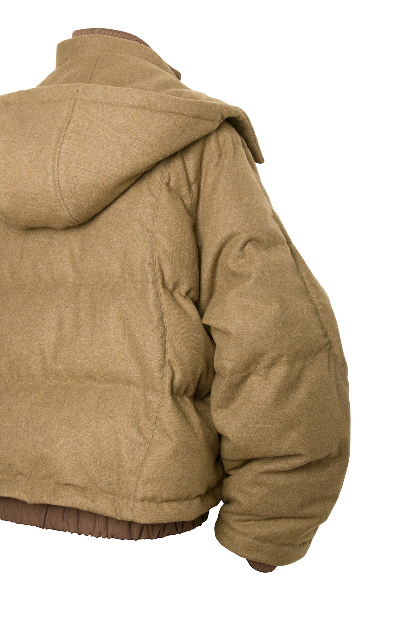 RELABEL Layered Detachable Hood Wool-Blend Puffer Jacket Brown
