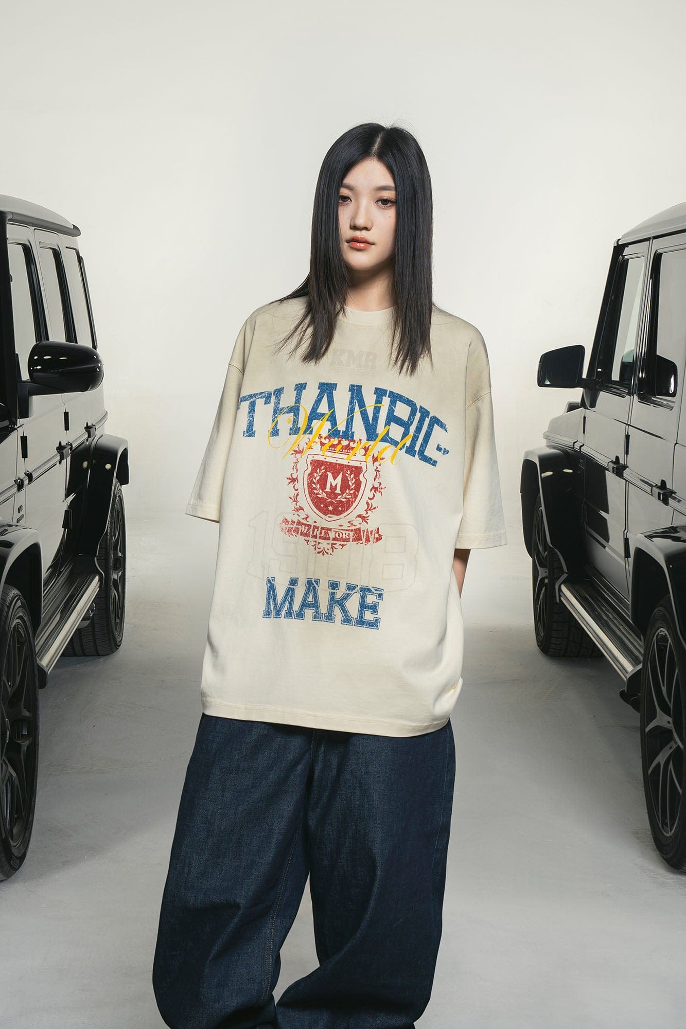 MAKEMORE Retro Distressed Gradient Graphics Oversized T-Shirt, premium urban and streetwear designers apparel on PROJECTISR.com, MAKEMORE