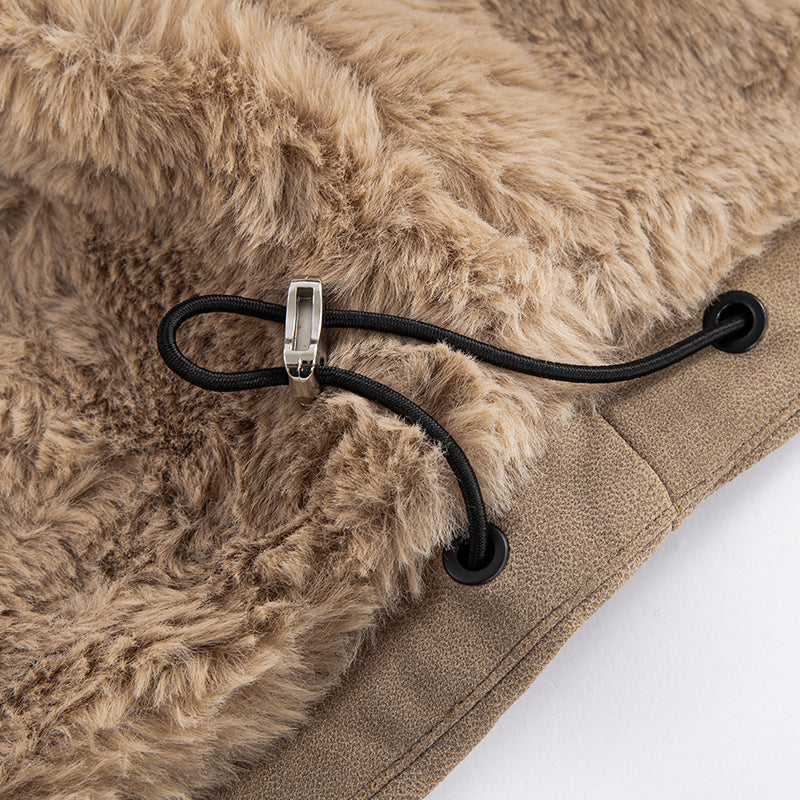 F2CE Aged Suede Faux Fur High-Collar Jacket