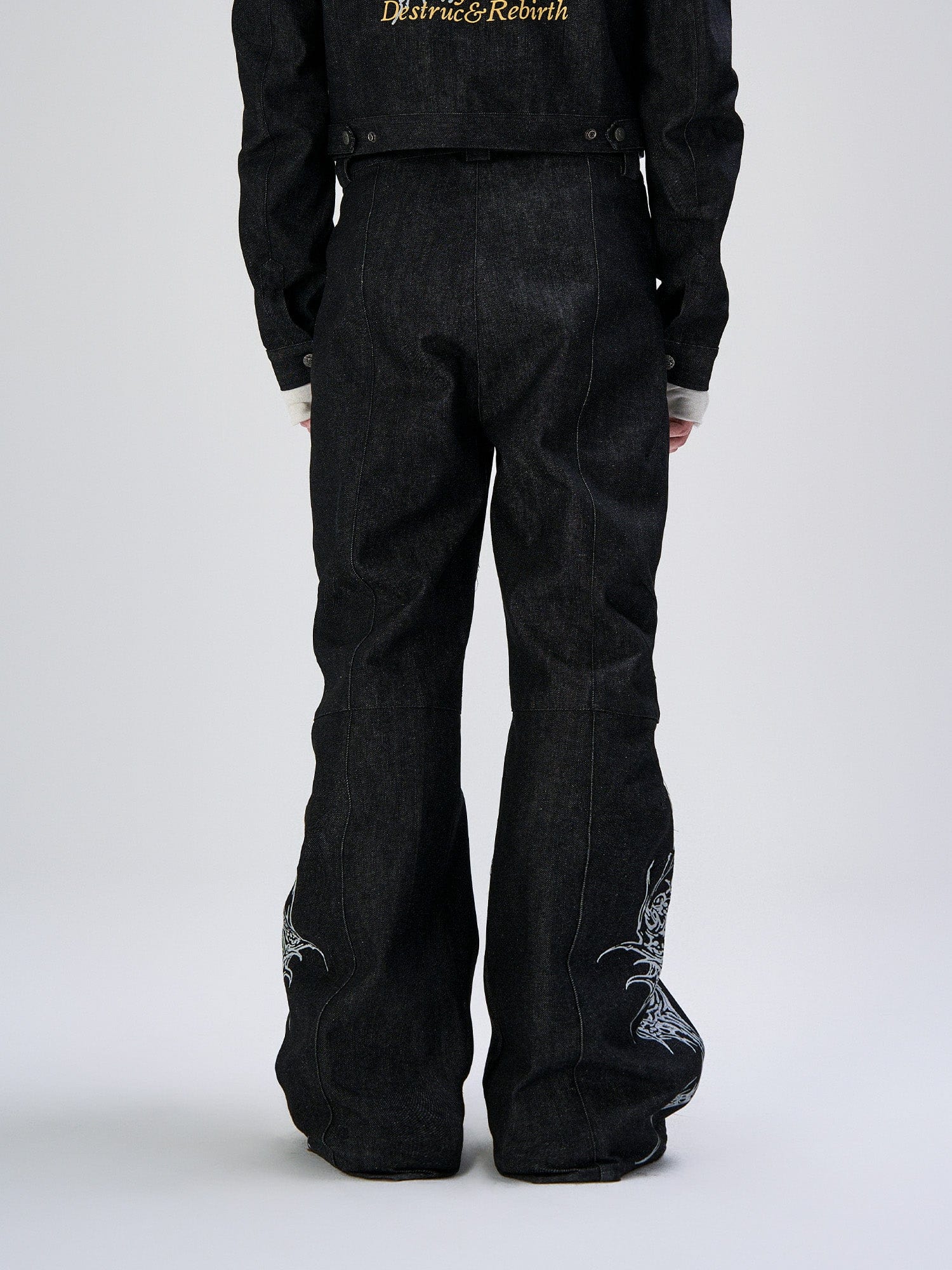FLYERRER Abstract Graphic Flared Raw Jeans, premium urban and streetwear designers apparel on PROJECTISR.com, FLYERRER