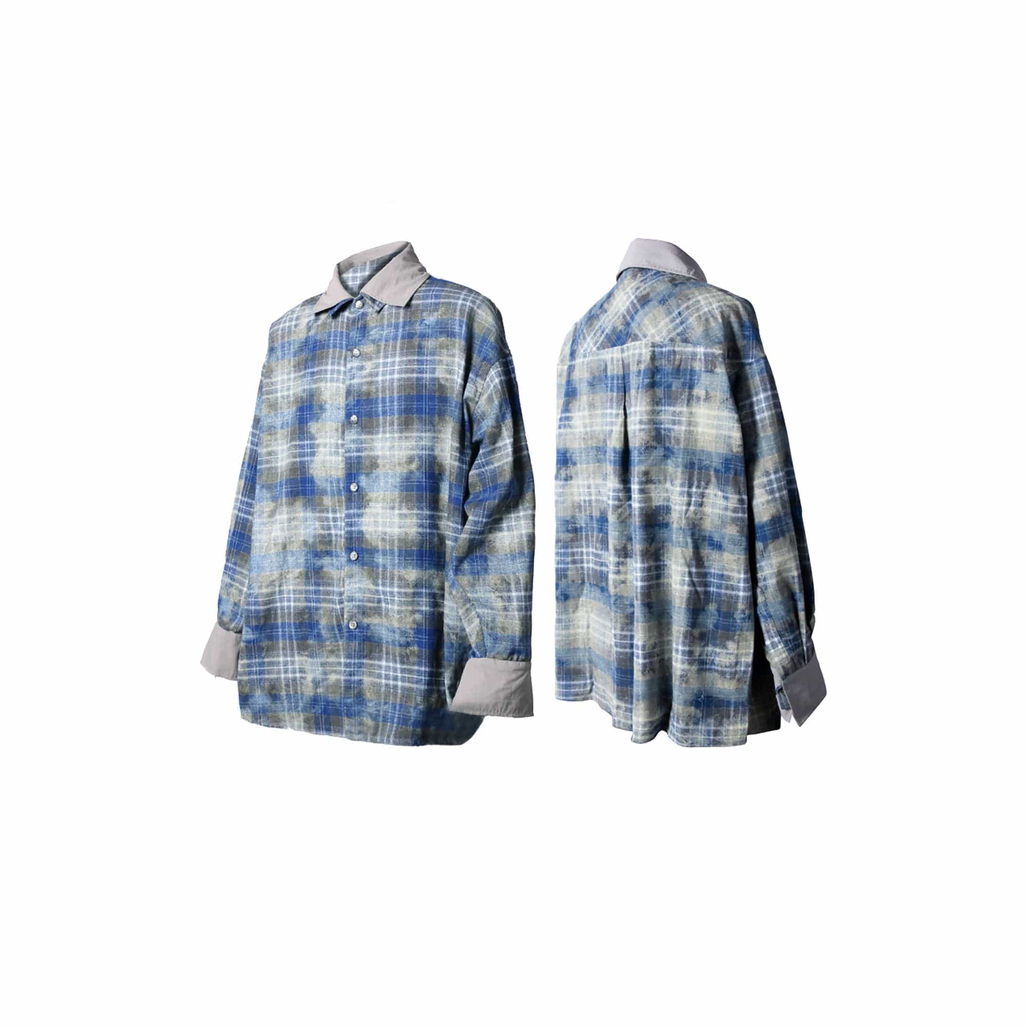 RELABEL Washed Plaid Tie-Dye Contrast-Collar Shirt, premium urban and streetwear designers apparel on PROJECTISR.com, RELABEL