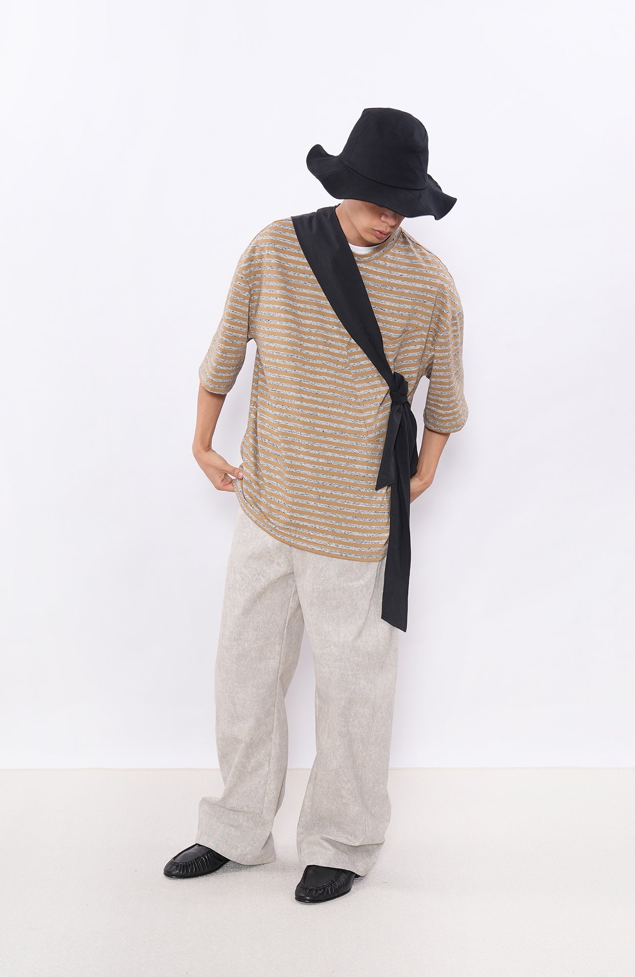 7440 37 1 Cement-Texture Curved-Leg Pants, premium urban and streetwear designers apparel on PROJECTISR.com, 7440 37 1