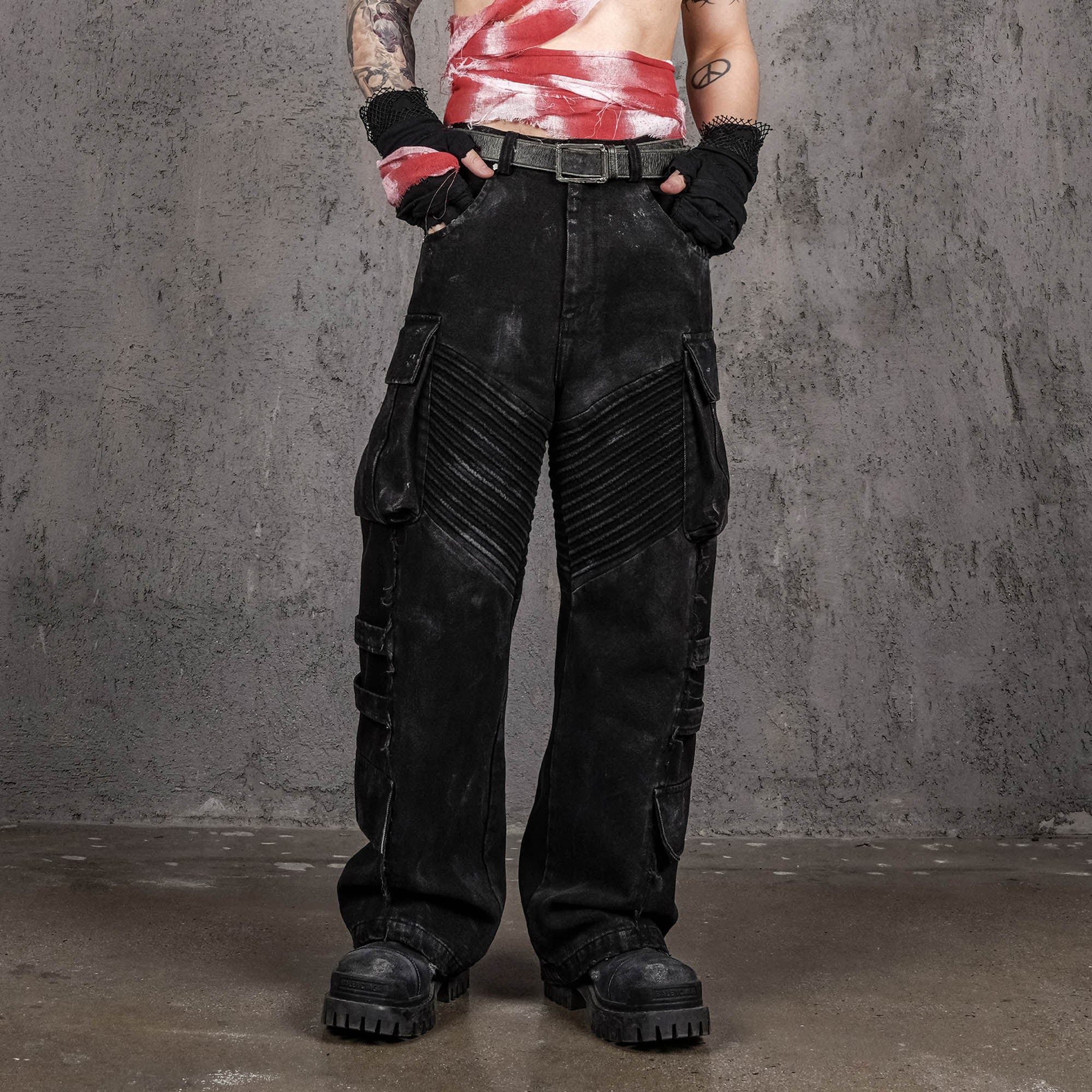 UNDERWATER Deconstructed Distressed Wanderer Multi-Pocket Jeans, premium urban and streetwear designers apparel on PROJECTISR.com, UNDERWATER