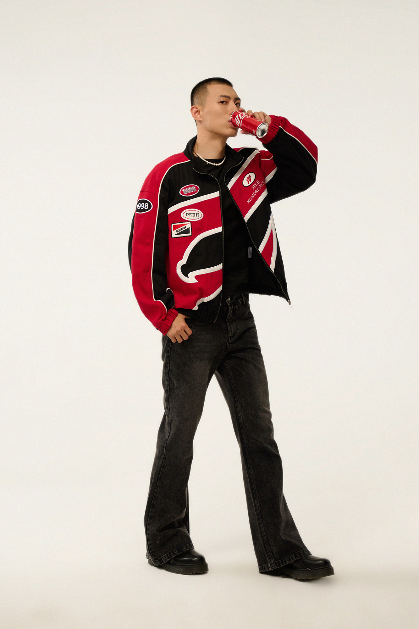 REDH Contrast Panel Embroidered Racing Jacket