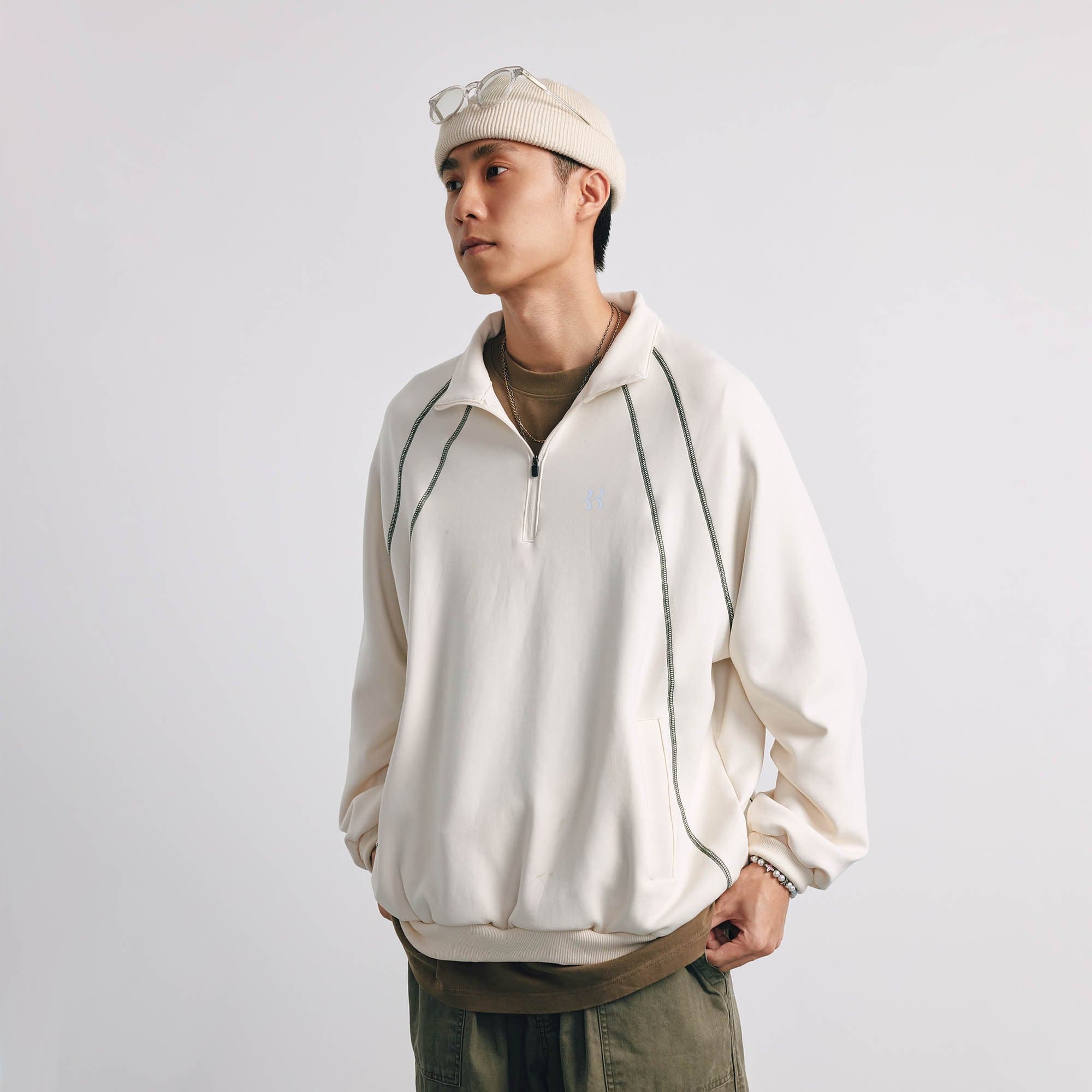 BANANA CLUB Stitch Half-Zip Pullover Sweatshirt, premium urban and streetwear designers apparel on PROJECTISR.com, BANANA CLUB