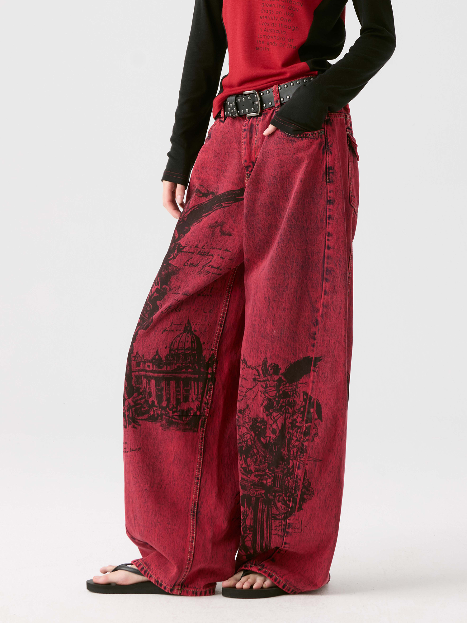HAHAHA Hand-Painted Graphic Washed Wide-Leg Jeans