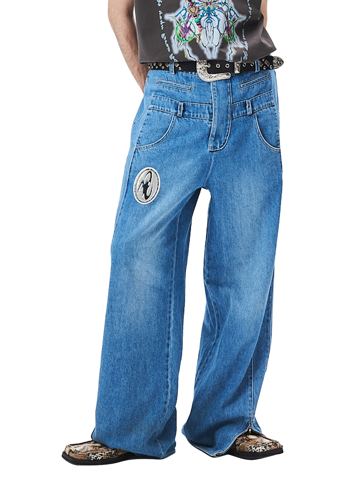 CYCYCY Deconstructed Double-Waist Washed Jeans