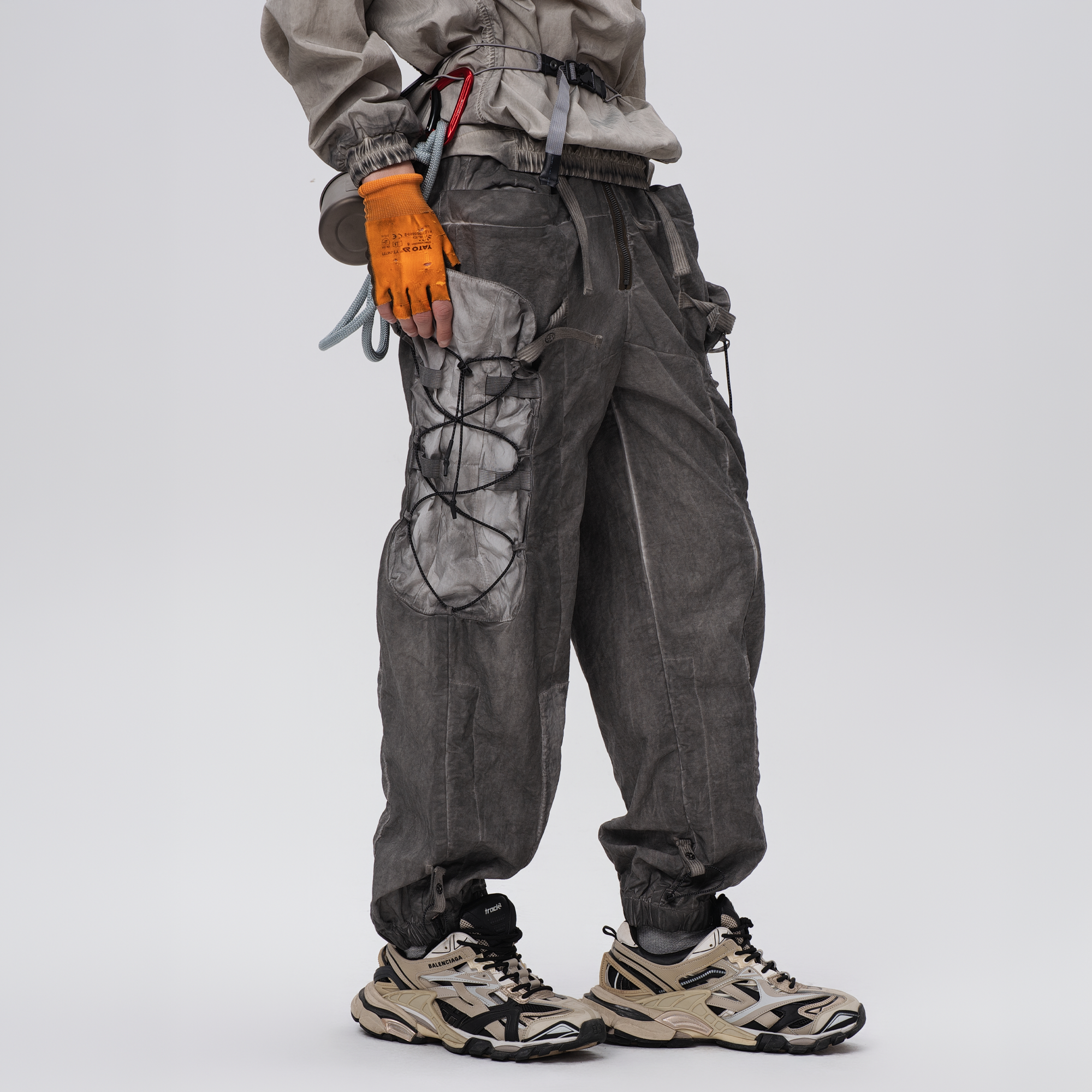 STEAM Washed Multi-Pocket Detachable Waist Bag Cargo Pants