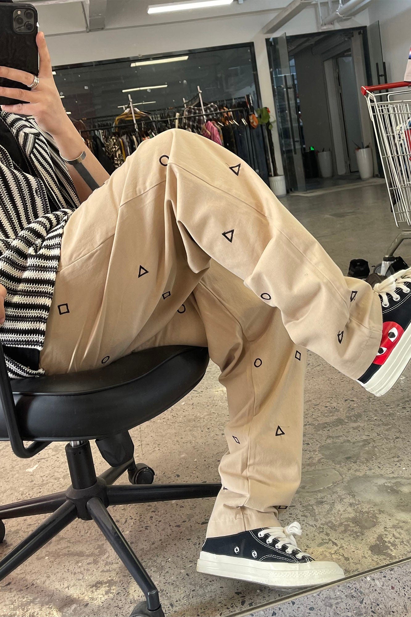 ME DA IGUAL Geometric Embroidered Oversized Tapered Pants, premium urban and streetwear designers apparel on PROJECTISR.com, ME DA IGUAL