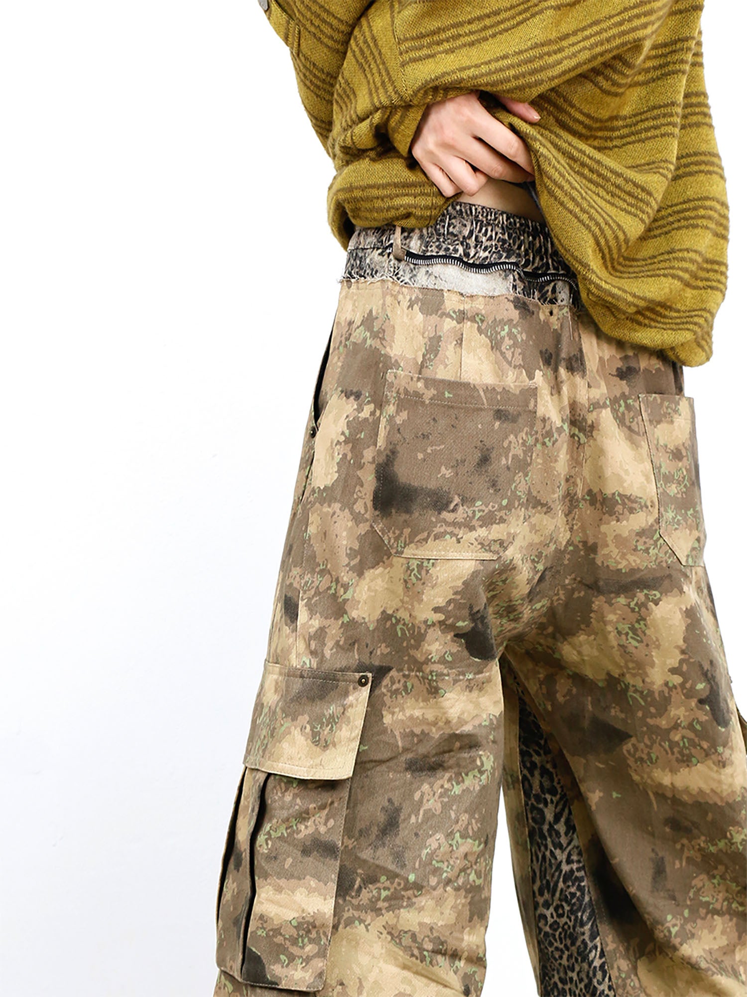 RELABEL Leopard Panel Camo Cargo, premium urban and streetwear designers apparel on PROJECTISR.com, RELABEL