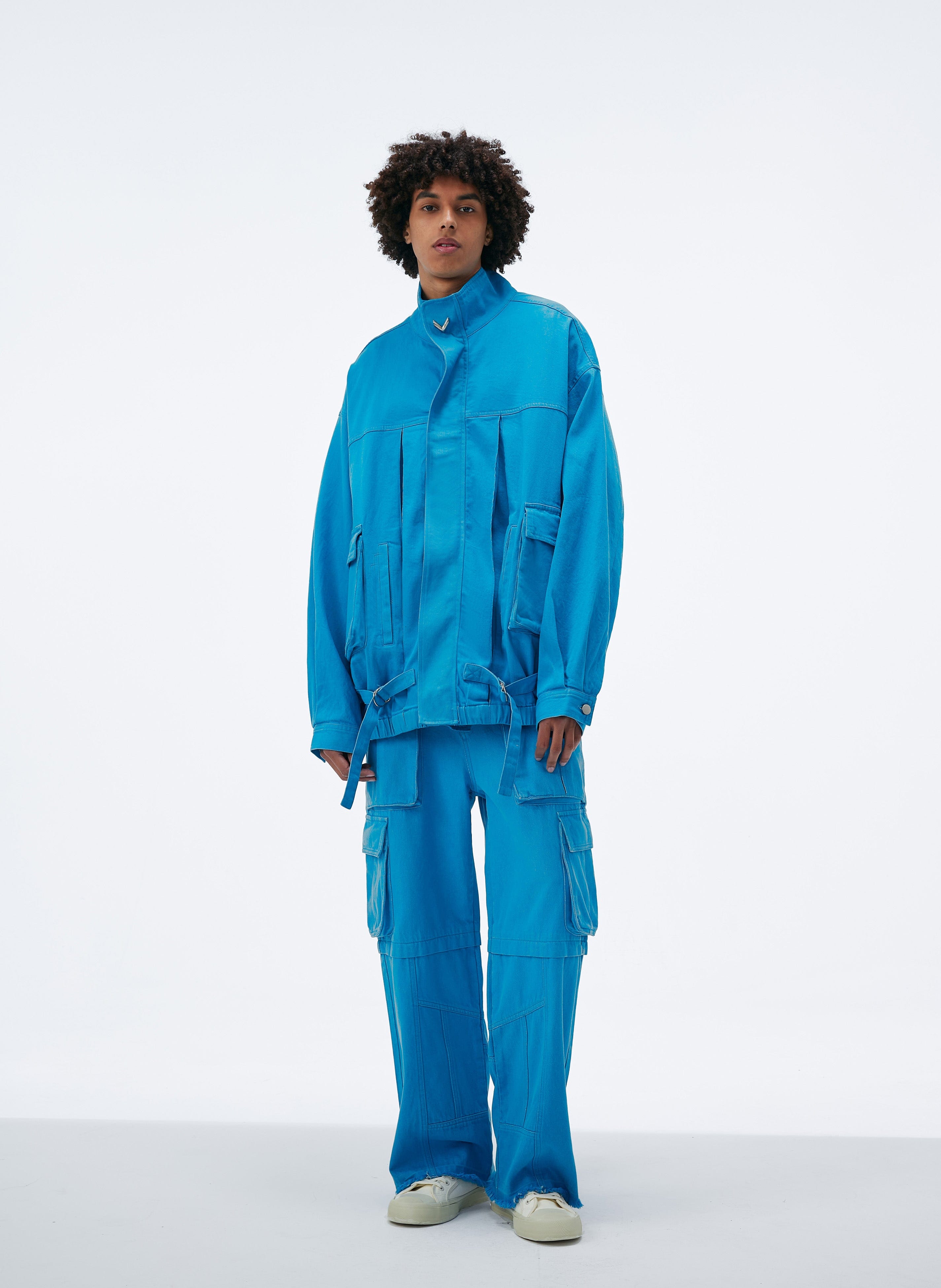 VANN VALRENCE Distressed Utility Frayed-Hem Denim Cargo Pants