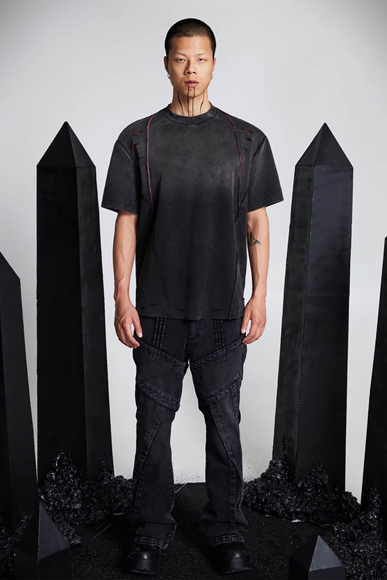 SSIN7 Distressed Scar Spliced T-Shirt, premium urban and streetwear designers apparel on PROJECTISR.com, SSIN7