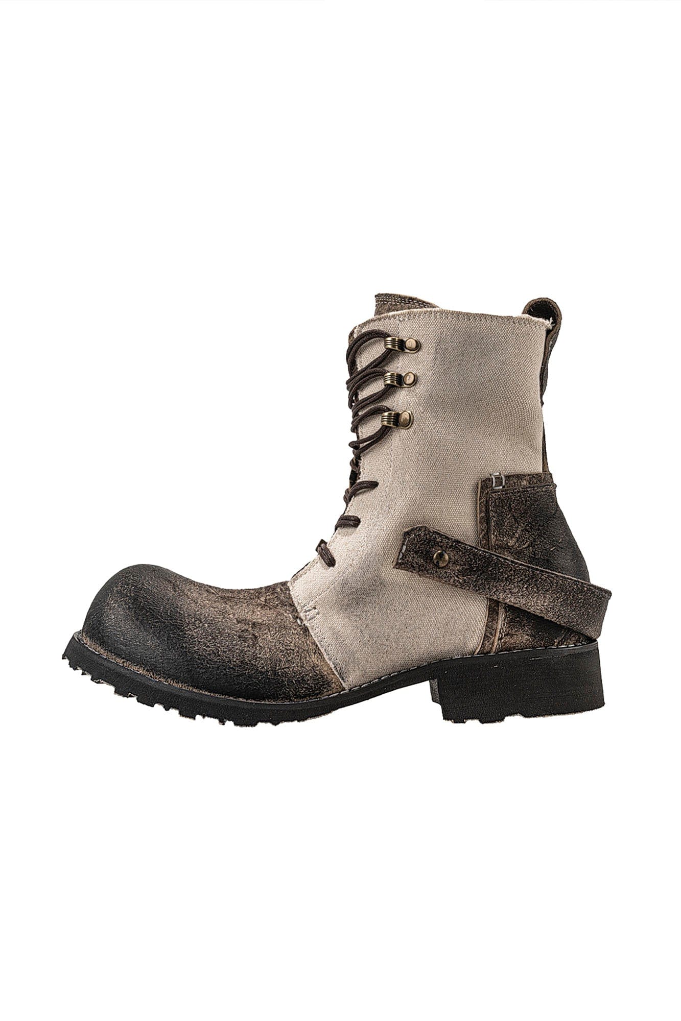 REWRITE Distressed Contrast Canvas-Leather Combat Boots, premium urban and streetwear designers apparel on PROJECTISR.com, REWRITE