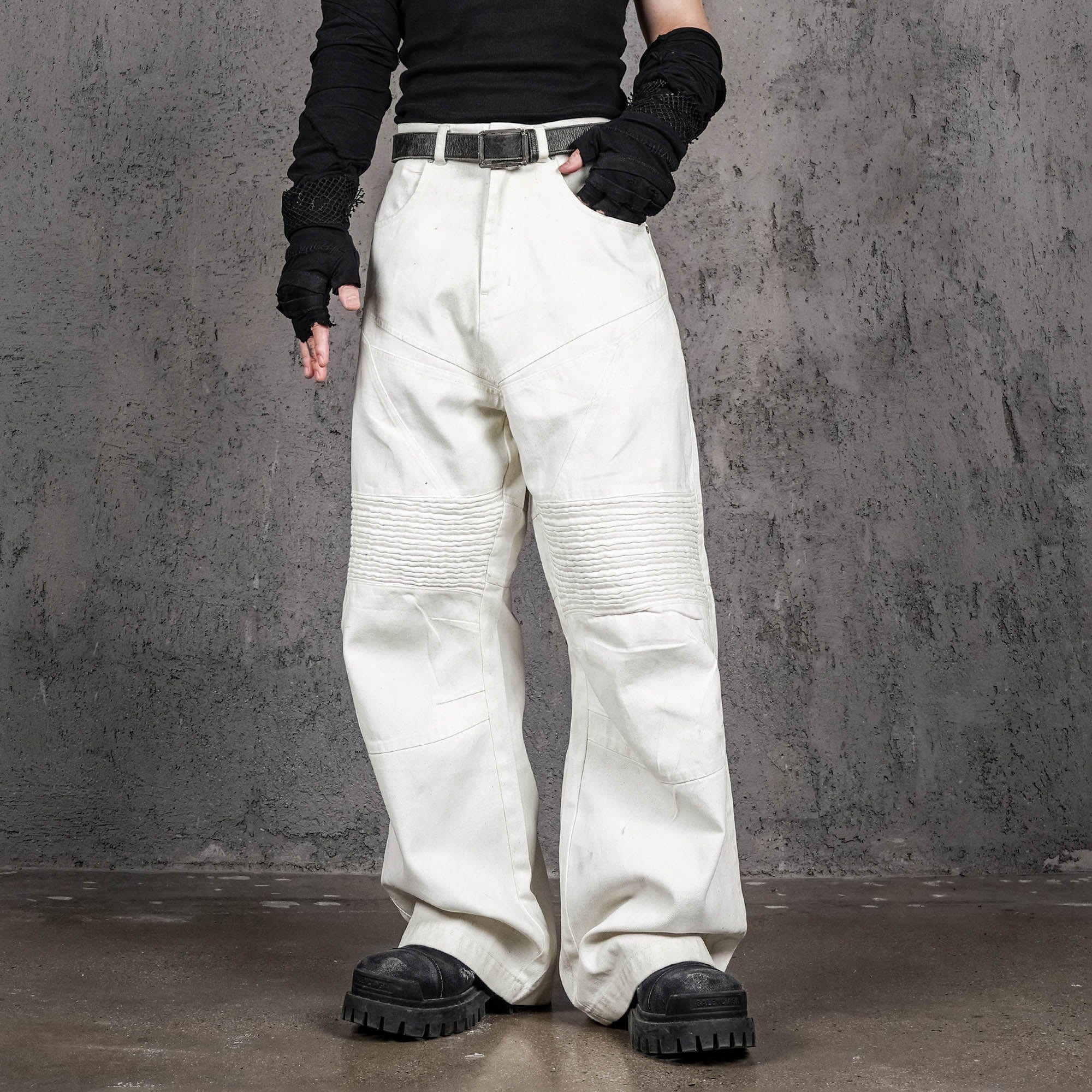 UNDERWATER Infernal Gaze Crinkled Waxed Wide-Leg Pants White, premium urban and streetwear designers apparel on PROJECTISR.com, UNDERWATER