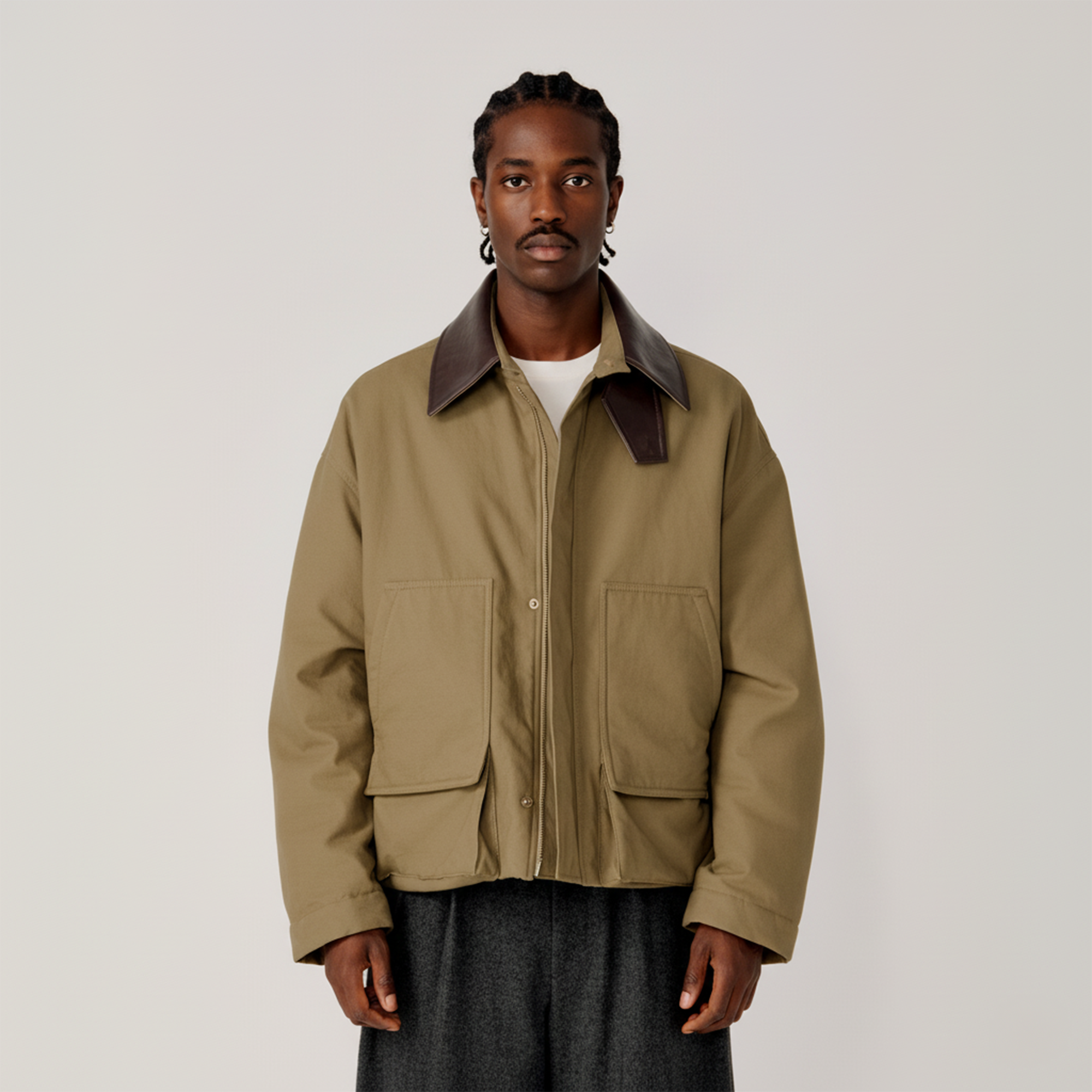 OPICLOTH Faux Leather Collar Windproof Jacket, premium urban and streetwear designers apparel on PROJECTISR.com, OPICLOTH