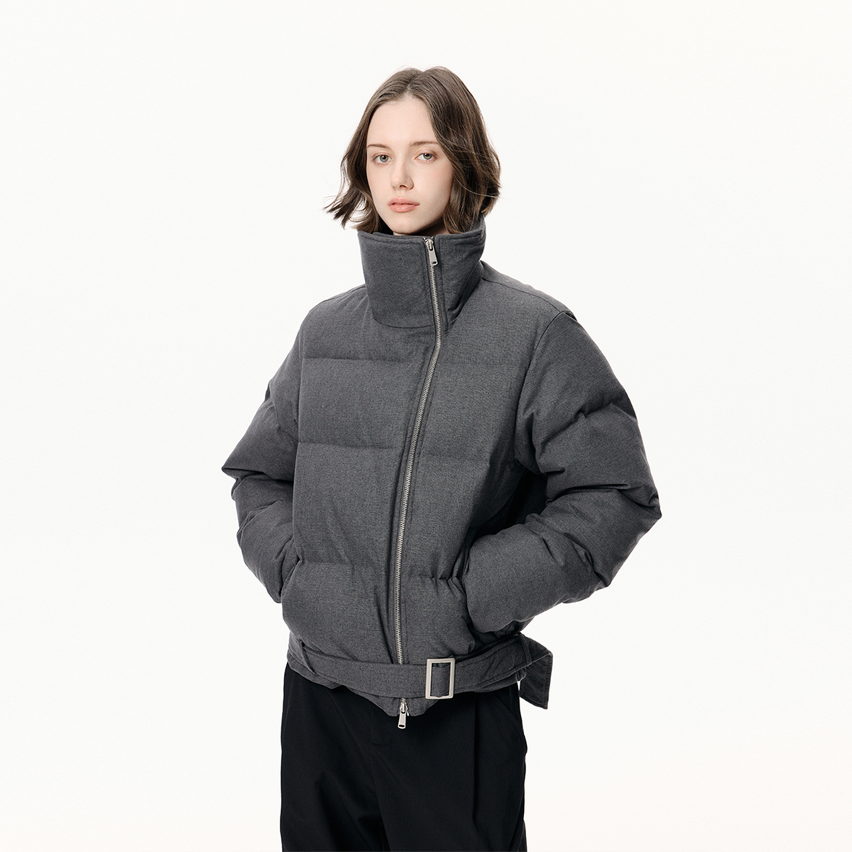 KREATE Asymmetrical Placket Multi-Collar Down Jacket