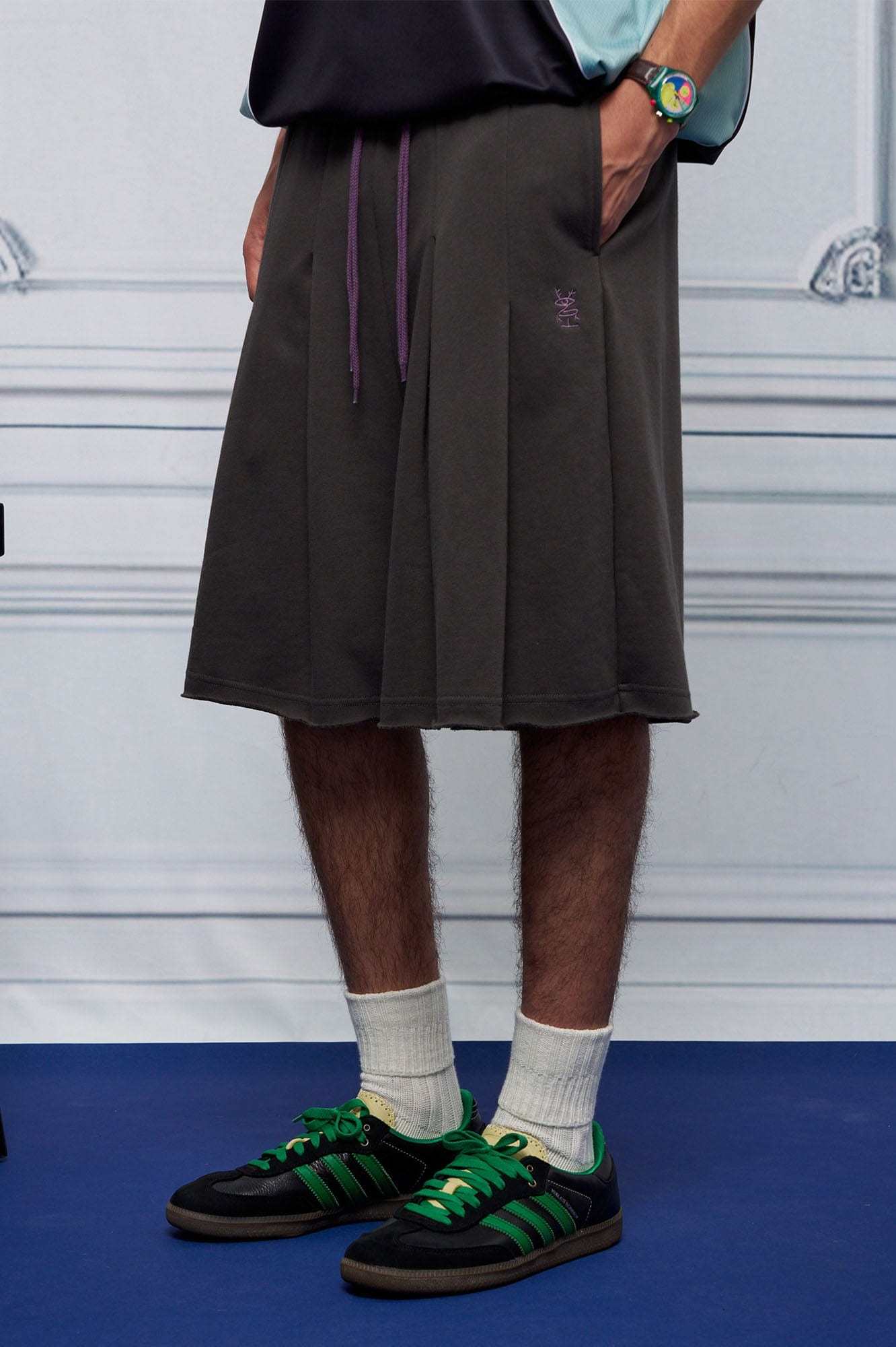 UNLIMITED MOTE Multi-Pleated Drawstring Raw-Hem Shorts, premium urban and streetwear designers apparel on PROJECTISR.com, UNLIMITED MOTE