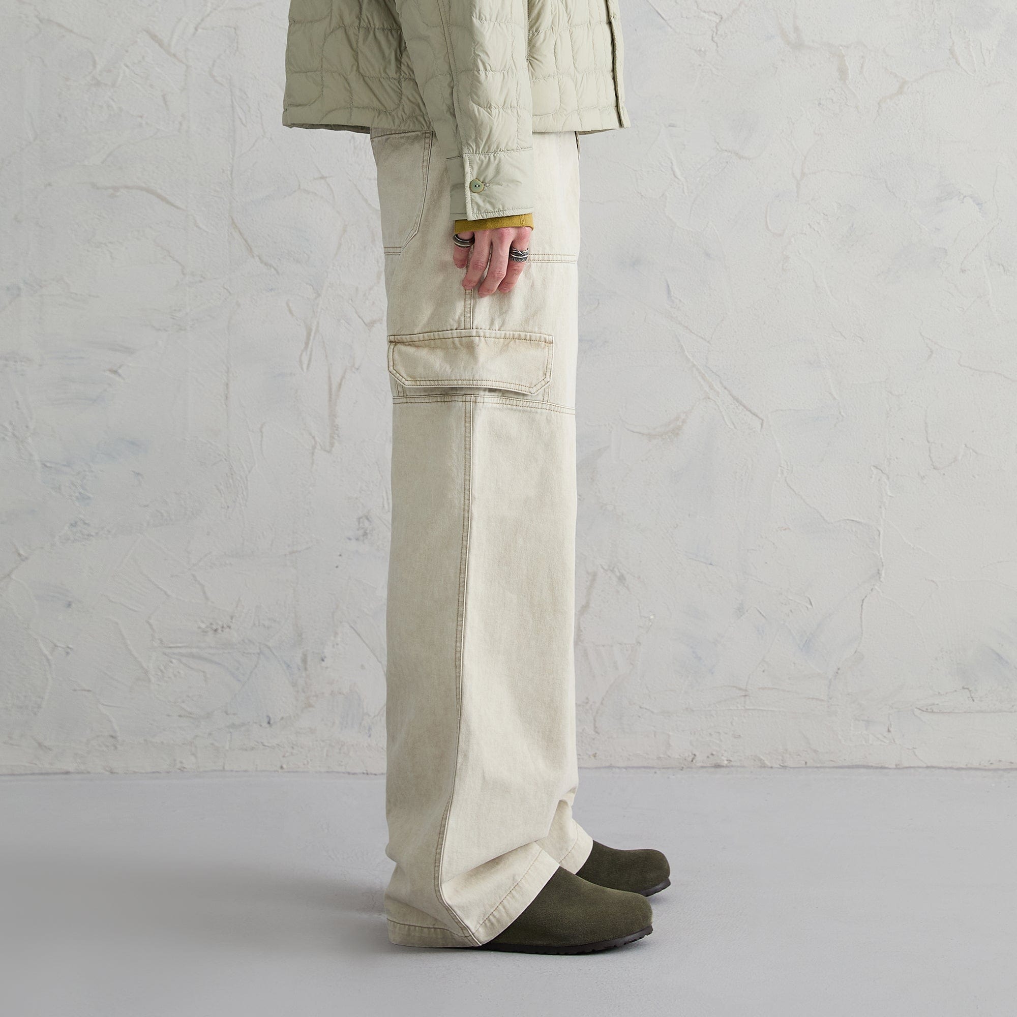 ORGANIC EMOTION Deconstructed Layered-pocket Button Pants, premium urban and streetwear designers apparel on PROJECTISR.com, ORGANIC EMOTION