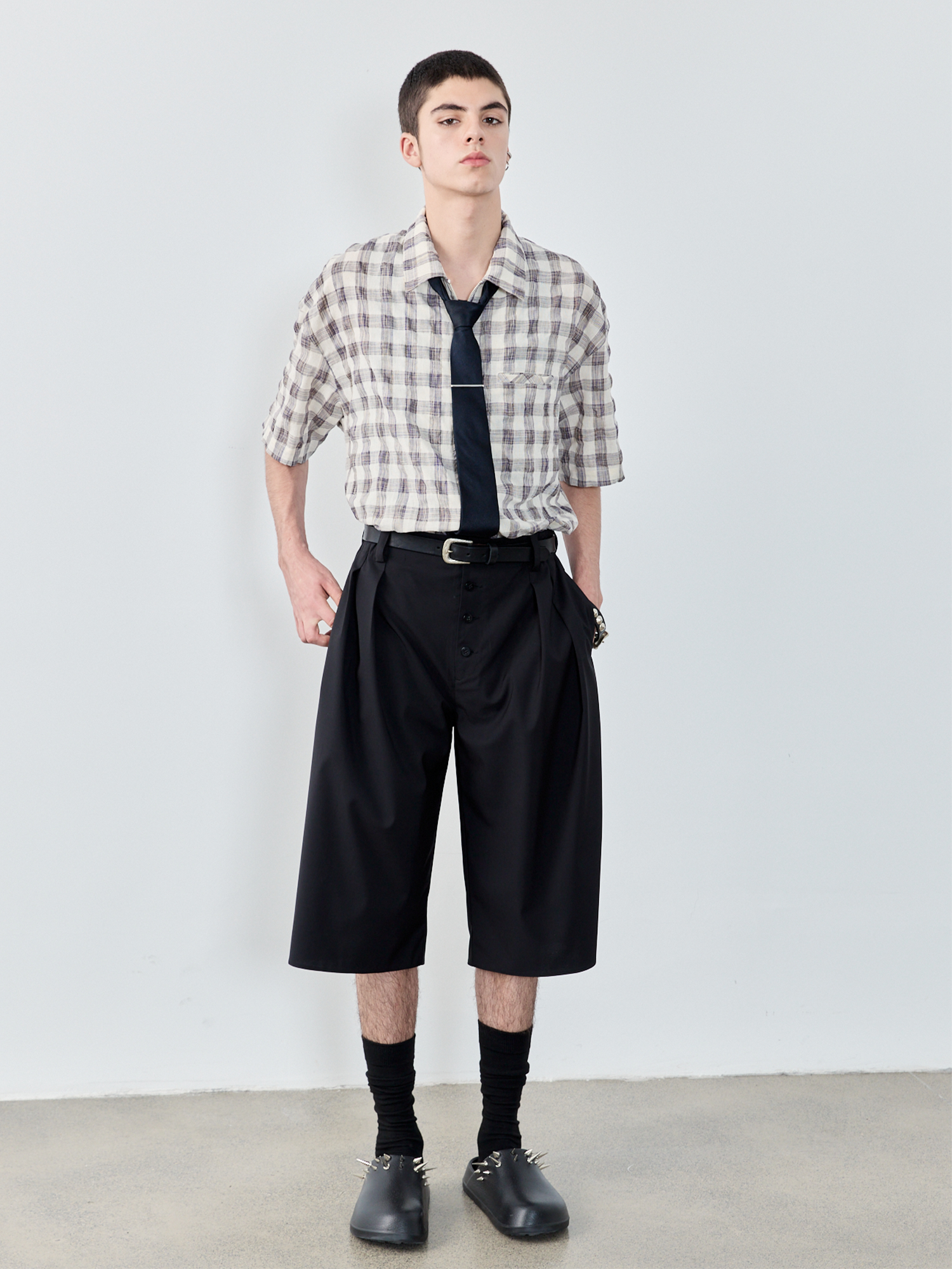 GRAINMUSTARD Retro Plaid Zip Half Shirt, premium urban and streetwear designers apparel on PROJECTISR.com, GRAINMUSTARD