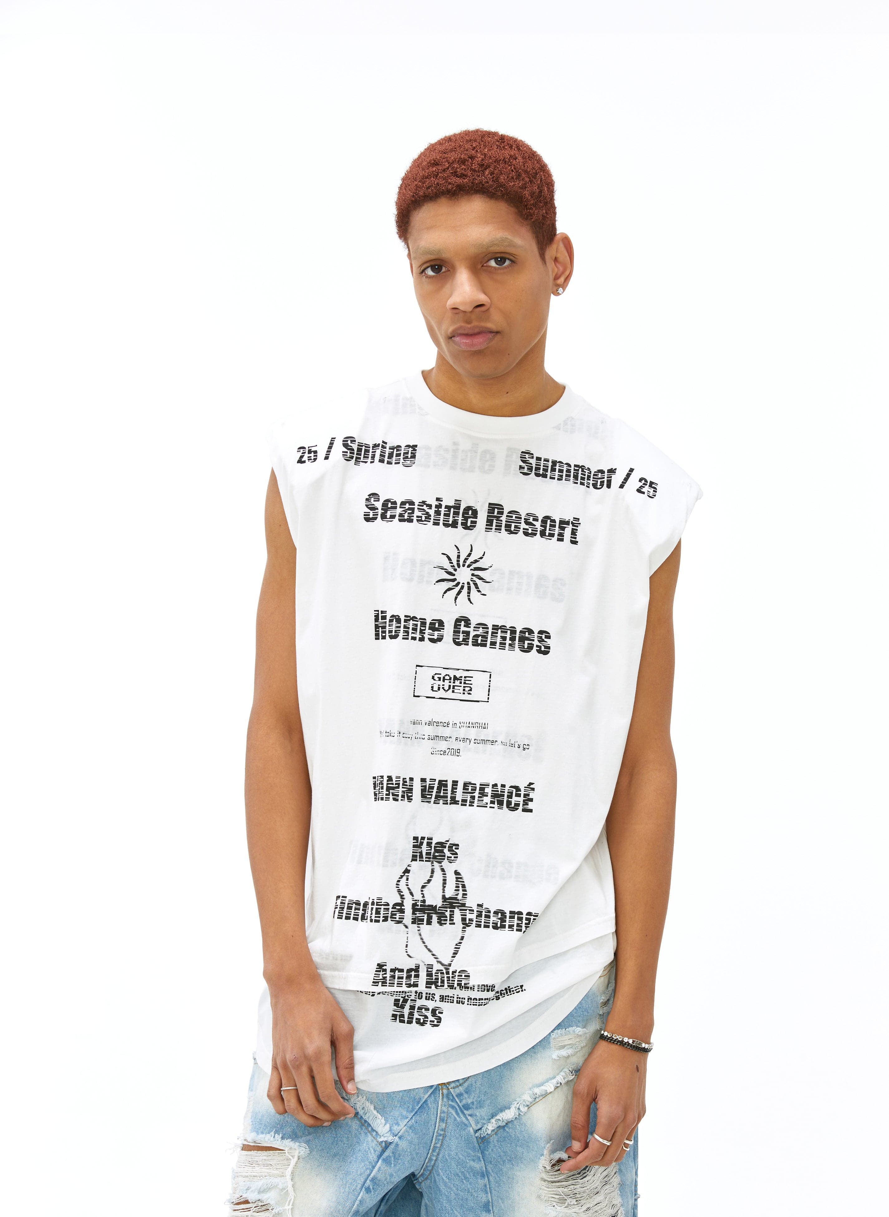 VANN VALRENCE Statement Padded Cotton Sleeveless Tee