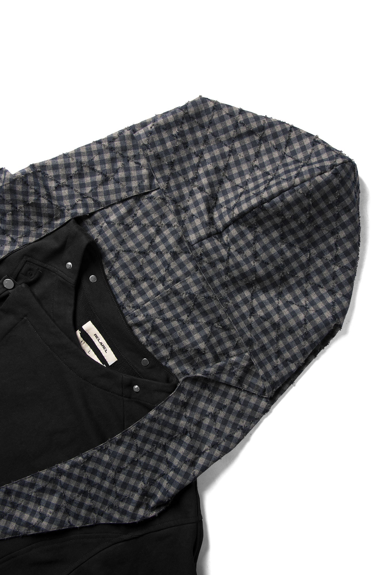 RELABEL Detachable Plaid Hood Jacket Black
