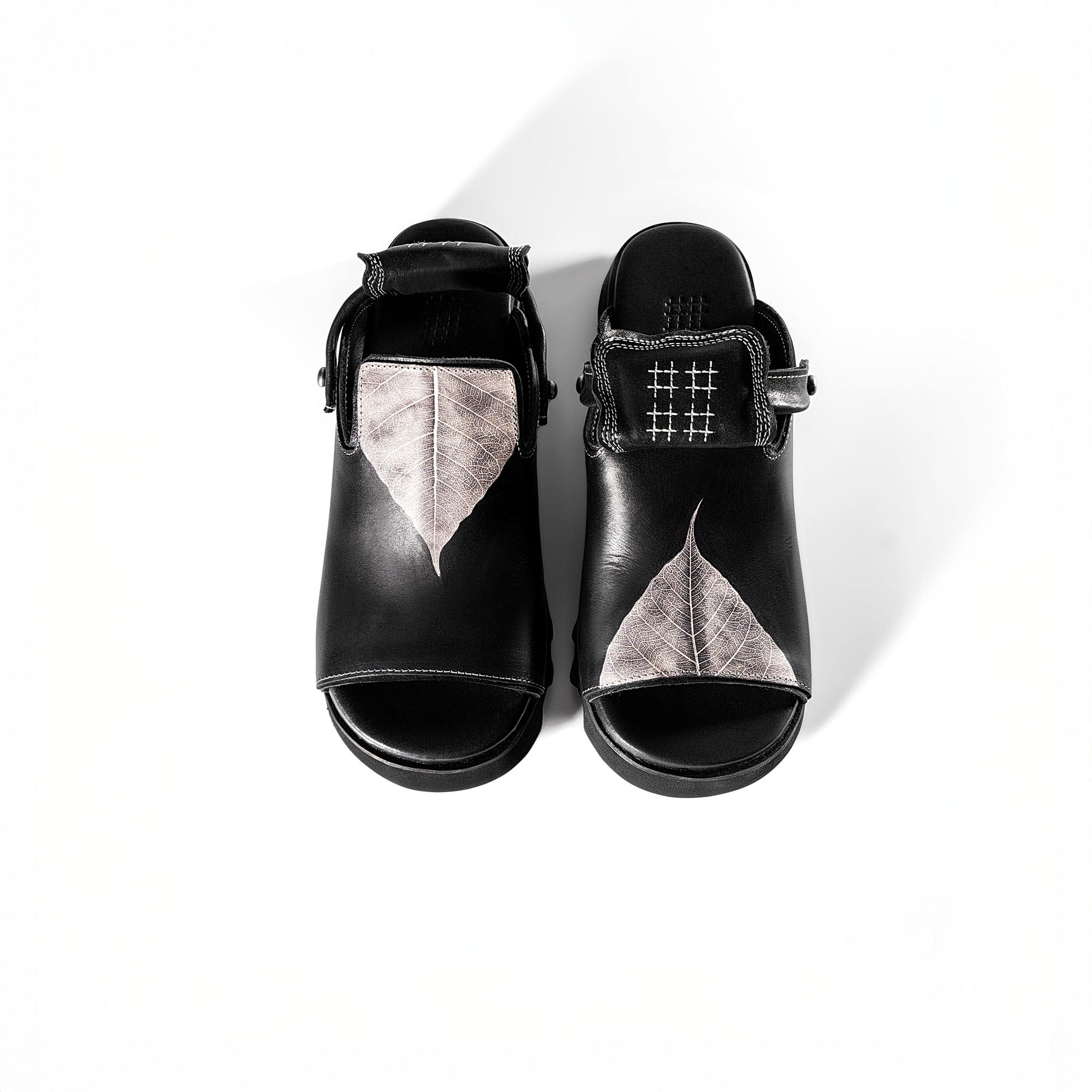 REWRITE Leaf Cowhide Sandals Black, premium urban and streetwear designers apparel on PROJECTISR.com, REWRITE