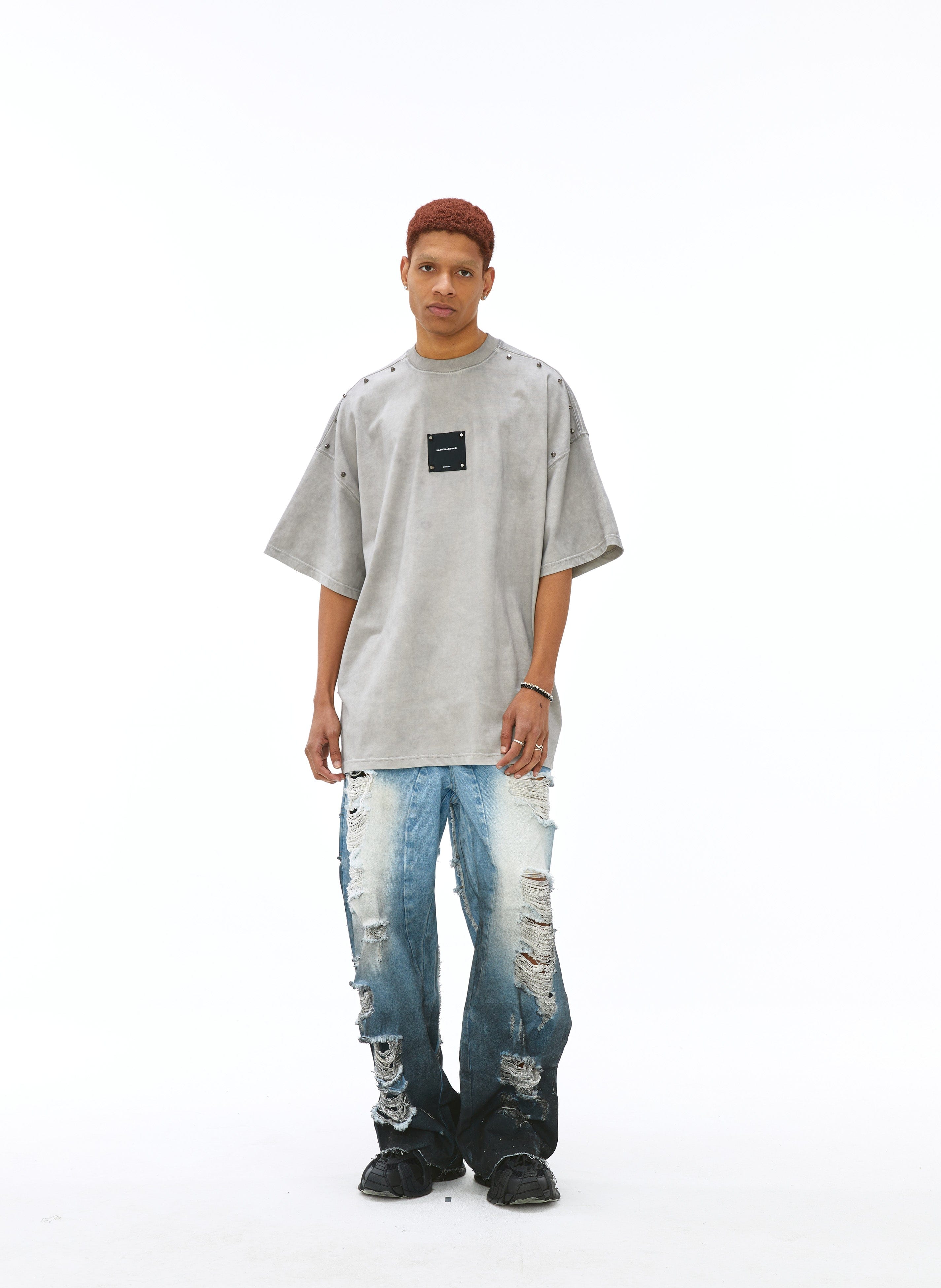 VANN VALRENCE Washed Studded Box Patch T-Shirt