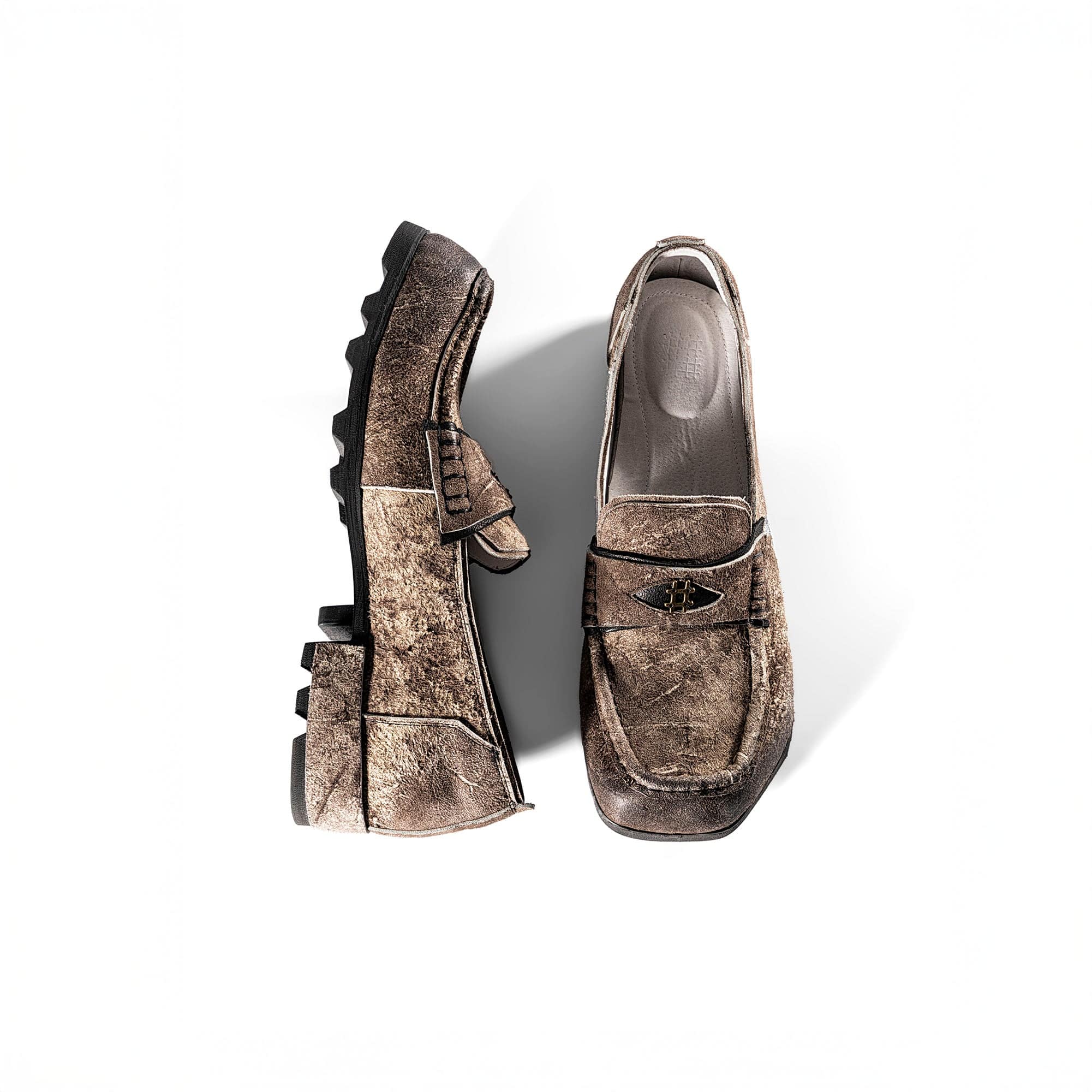REWRITE Distressed Cowhide Saddle Loafers, premium urban and streetwear designers apparel on PROJECTISR.com, REWRITE