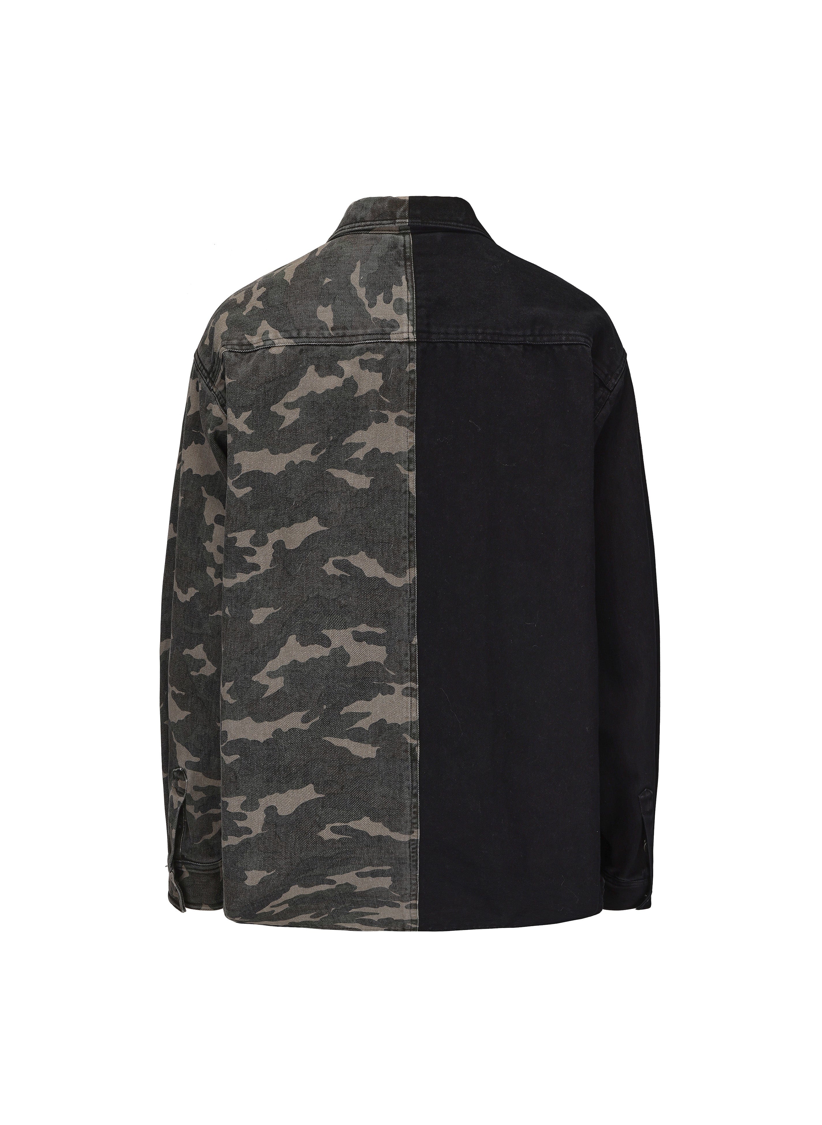 VANN VALRENCE Paneled Camo Denim Shirt