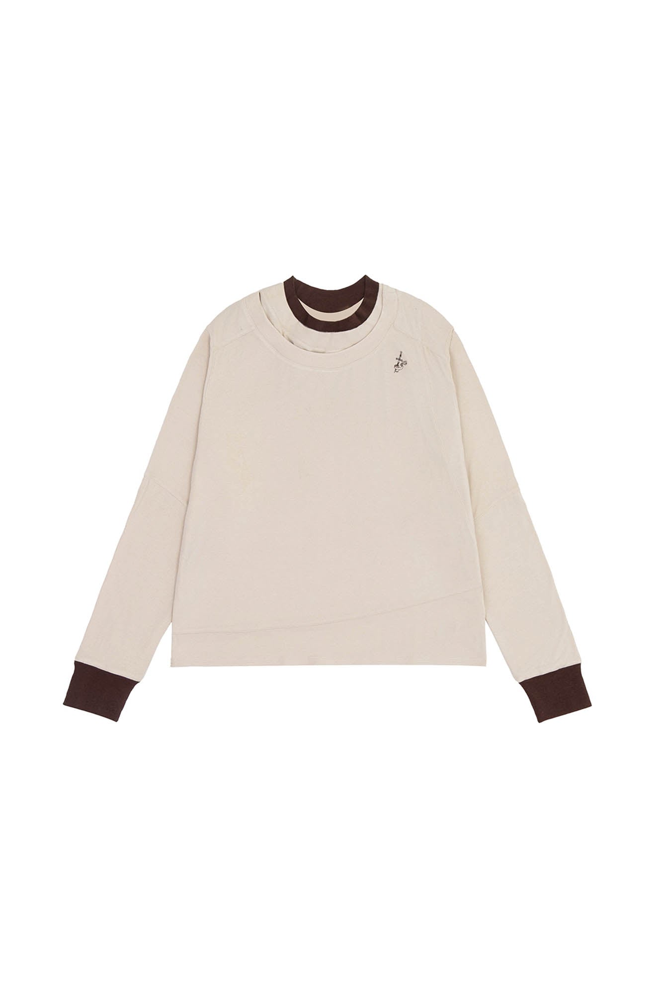 IN EXISTENCE Layered Asymmetrical Neck Embroidered Long-Sleeve Tee, premium urban and streetwear designers apparel on PROJECTISR.com, IN EXISTENCE