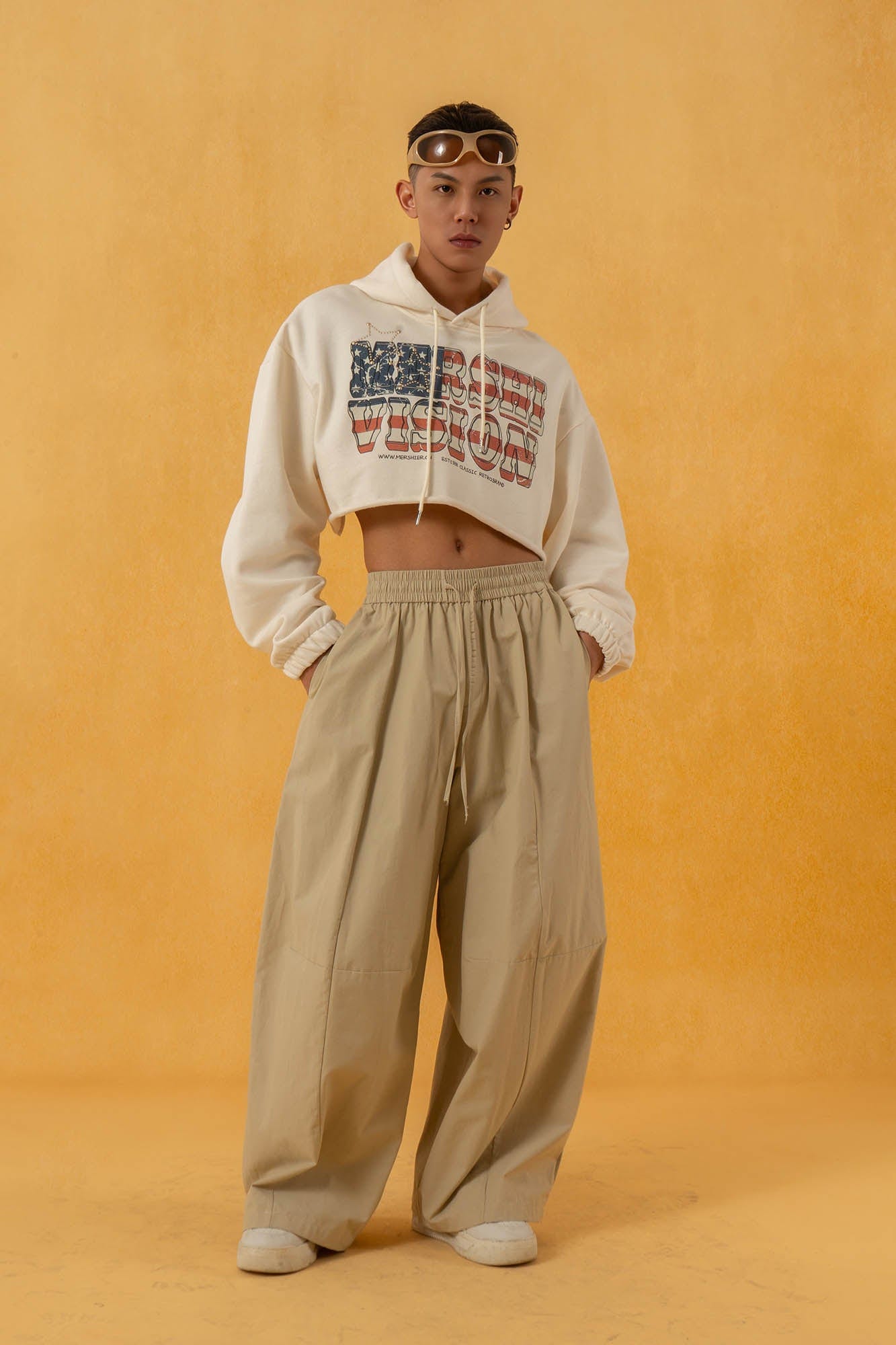 CLP Spliced Pleated Drawstring Wide-Leg Pants, premium urban and streetwear designers apparel on PROJECTISR.com, CLP