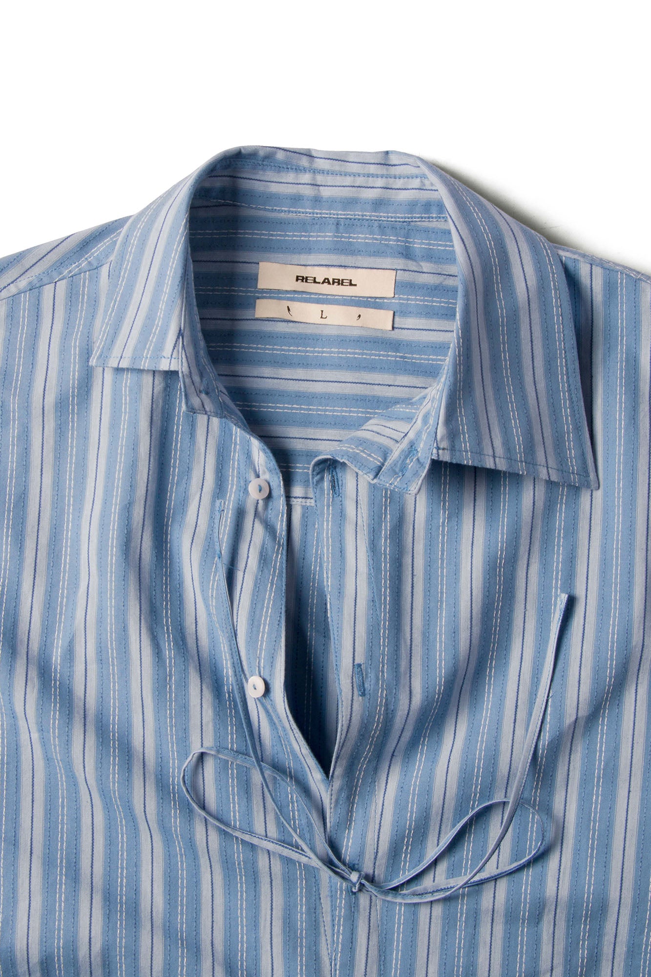 RELABEL Stripe Button-Up Oversized Shirt Blue, premium urban and streetwear designers apparel on PROJECTISR.com, RELABEL